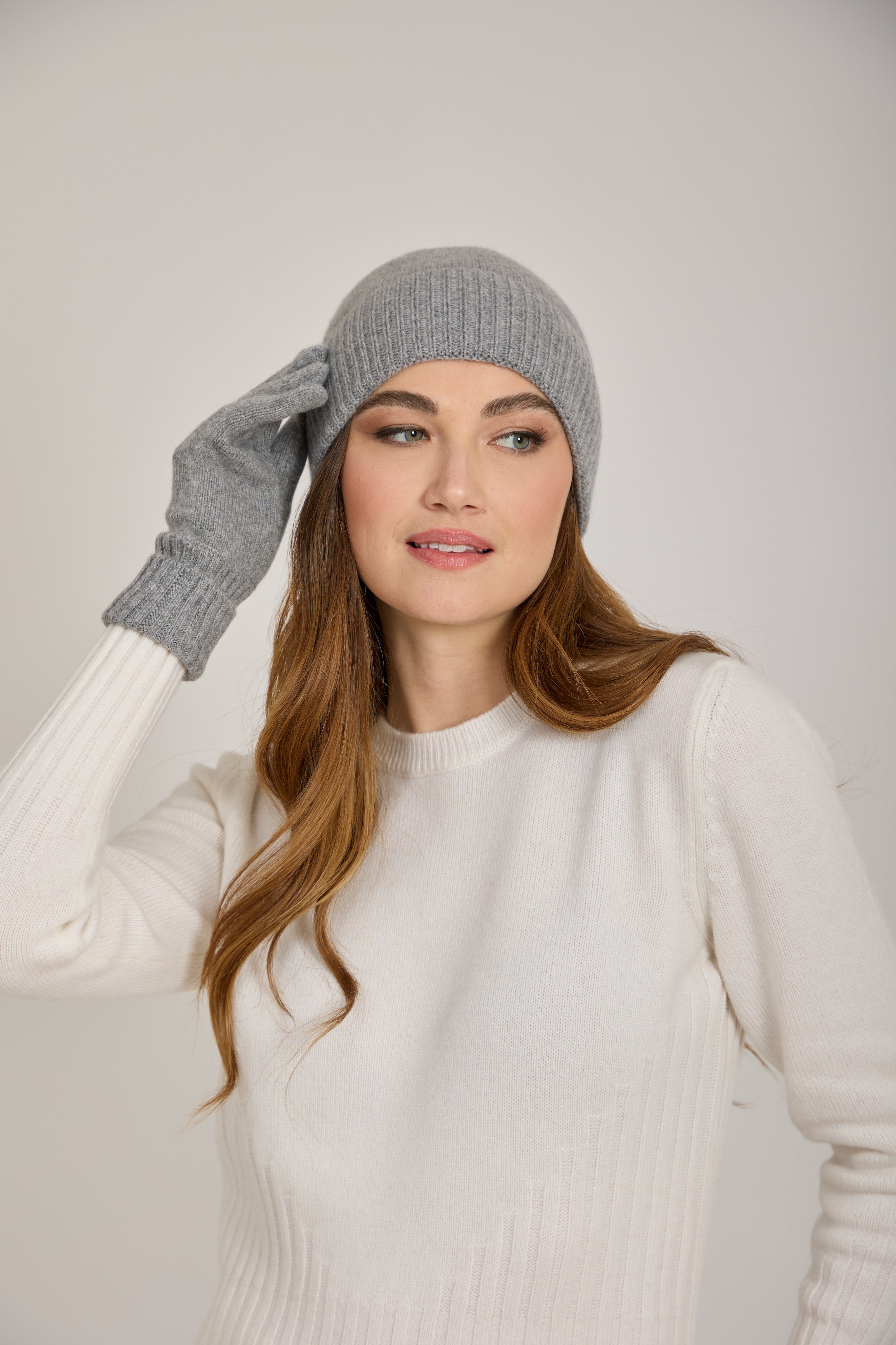 RIBBED CASHMERE HAT-GREY