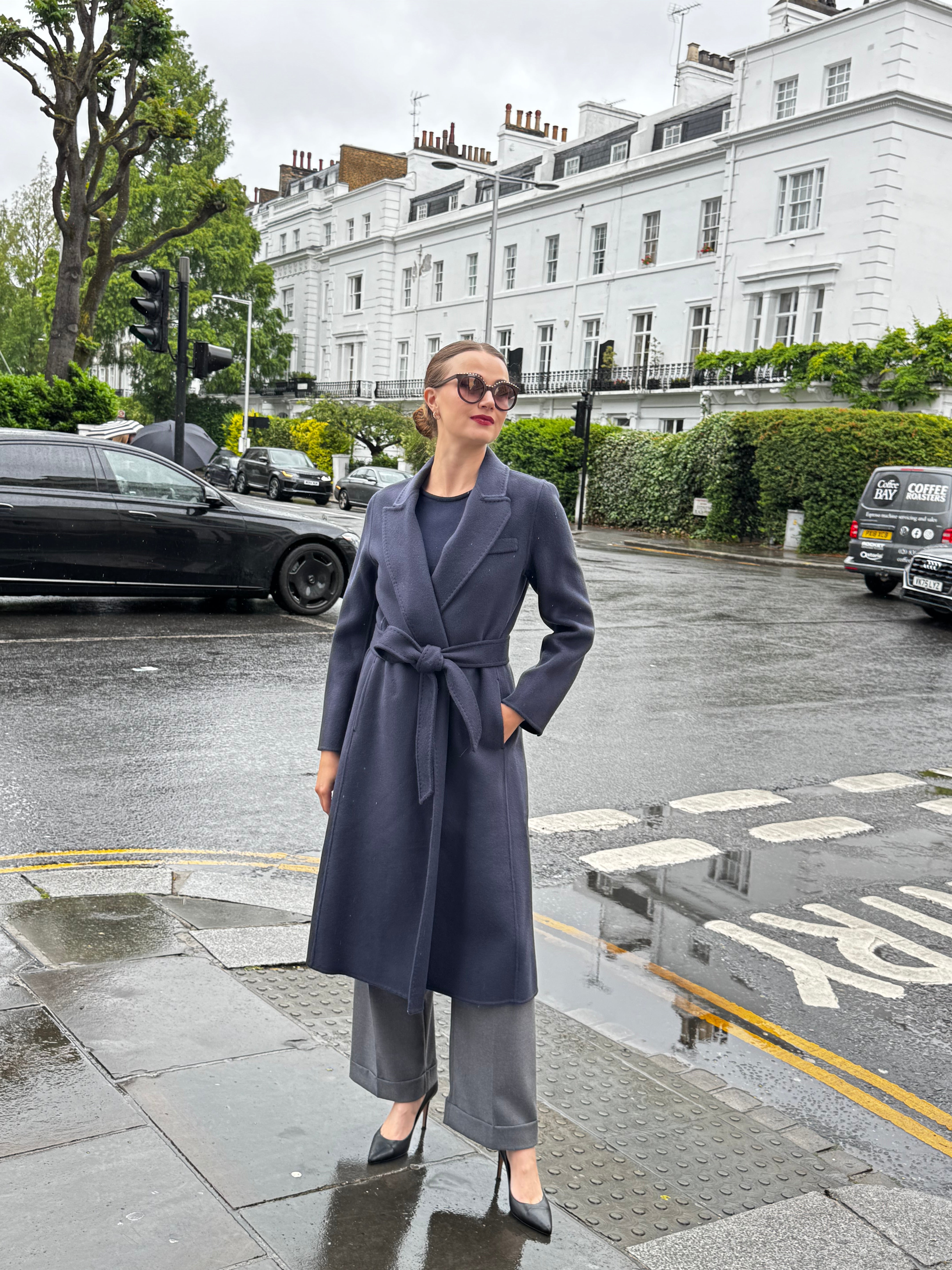 WOOL BELTED COAT-NAVY