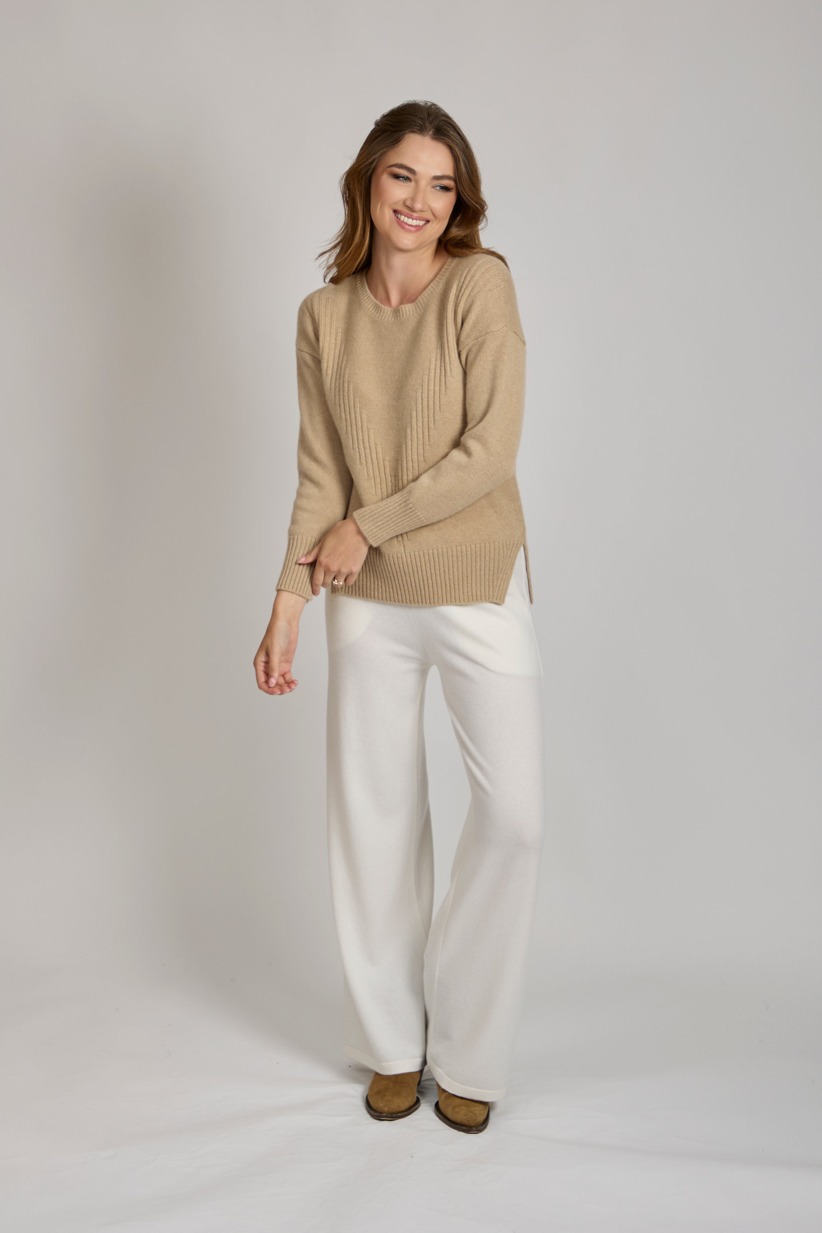 Divine Cashmere crew neck cashmere jumper with ribbed neckline, cuffs and hem, classic fit
