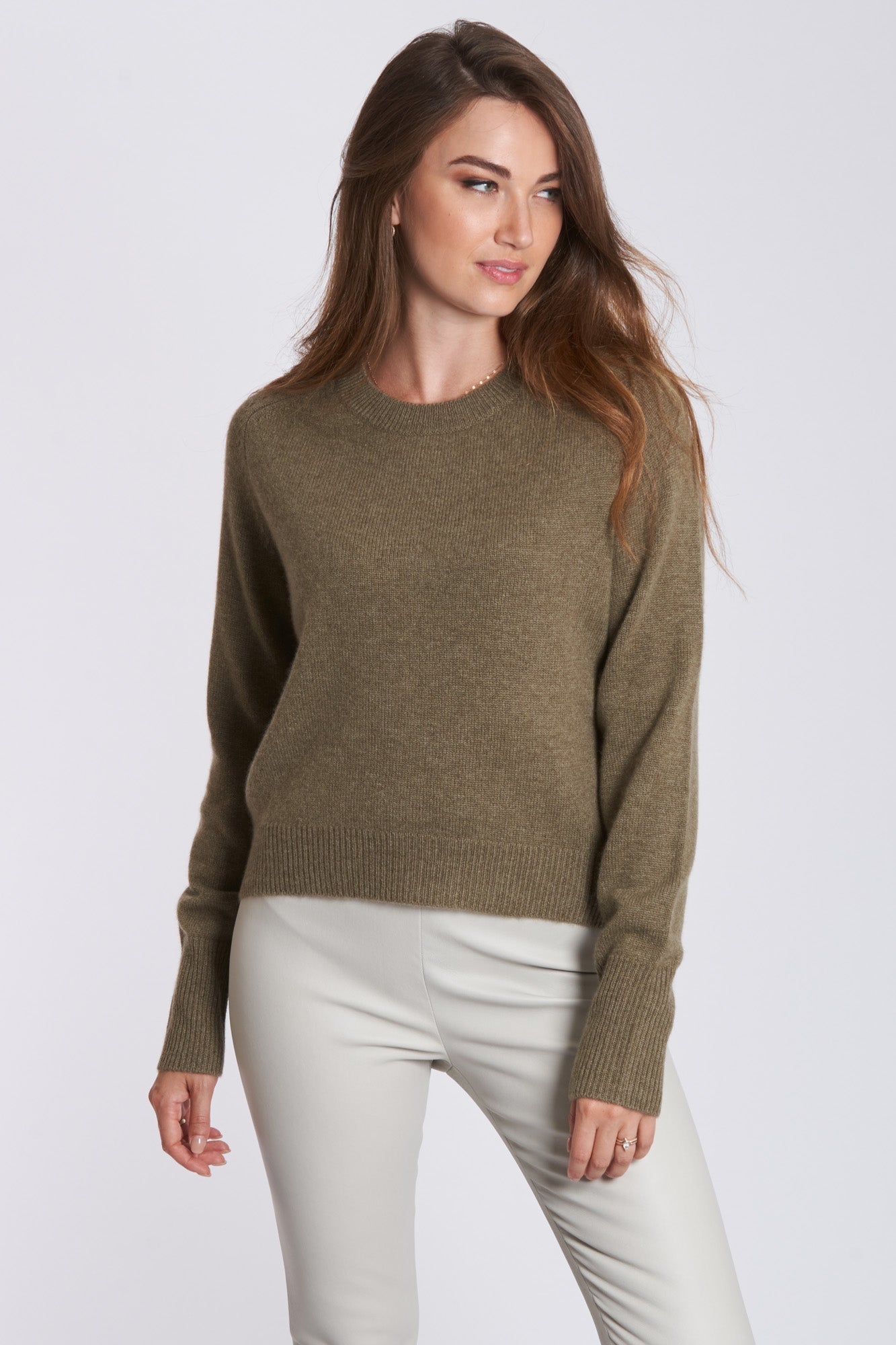 Divine Cashmere crew neck jumper, soft cashmere knit with ribbed neckline, cuffs and hem, long sleeves