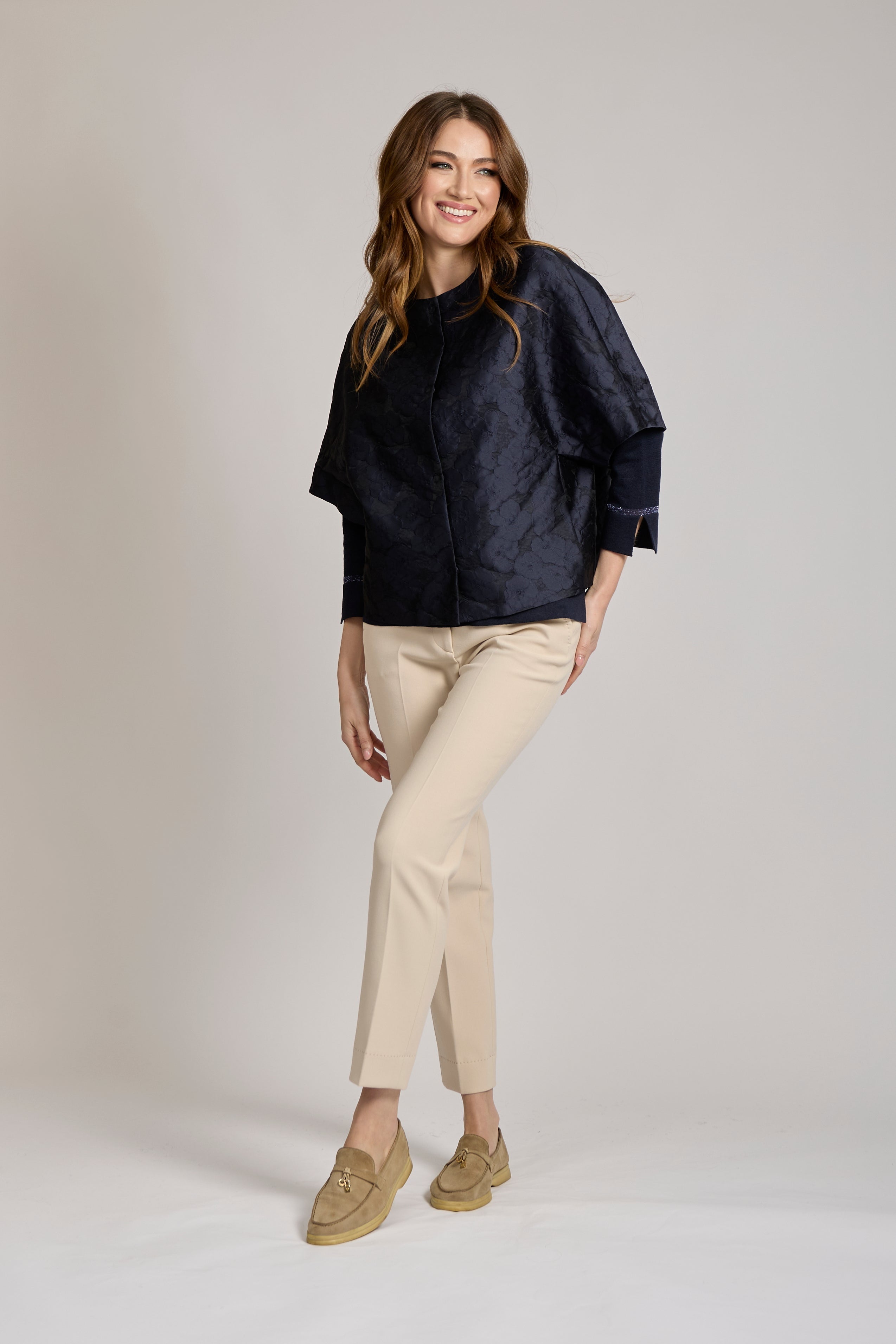 Divine Cashmere jacquard short jacket in cashmere, boxy cropped cut with textured woven pattern
