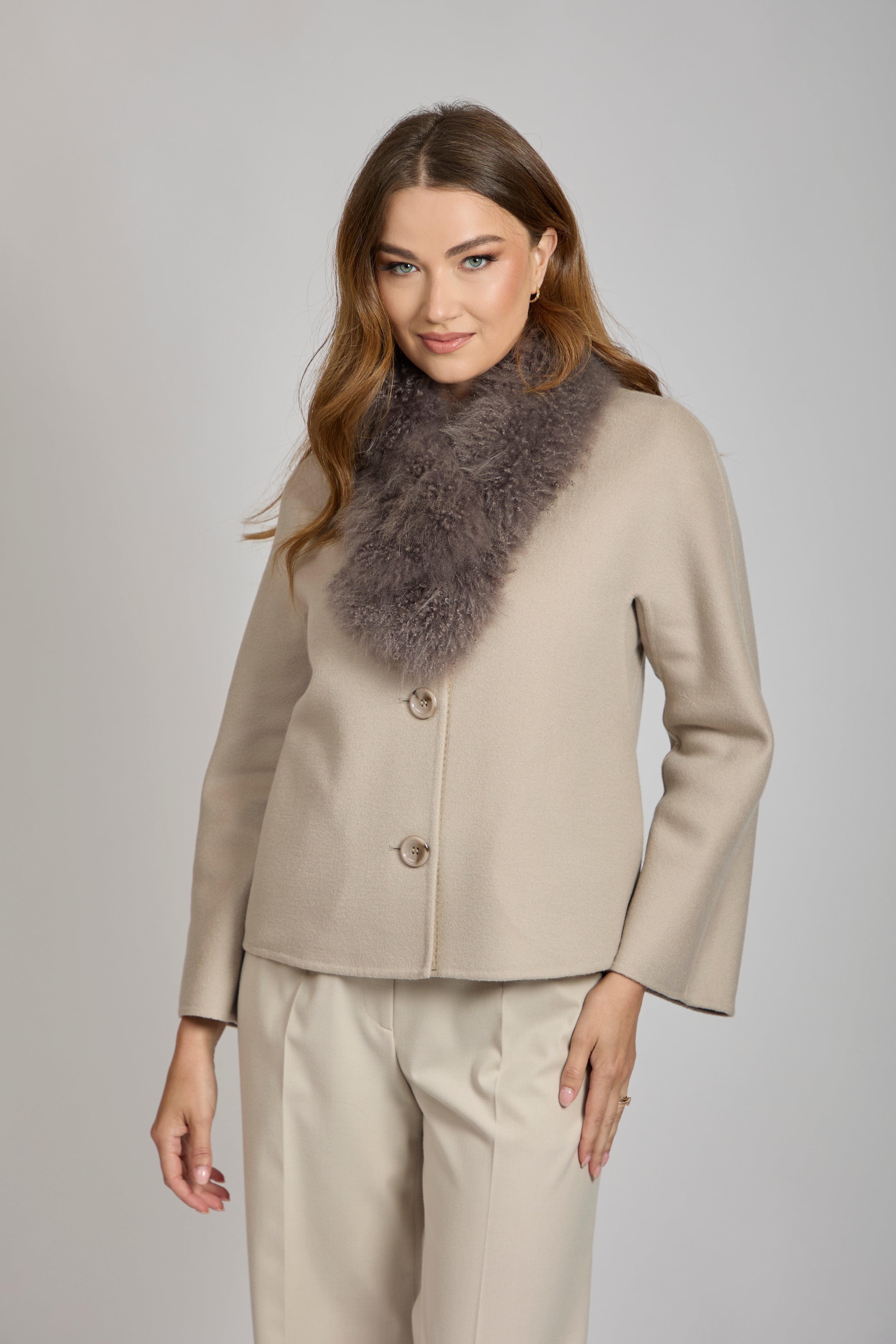 Timeless taupe cashmere scarf from Divine Cashmere, classic straight-cut style