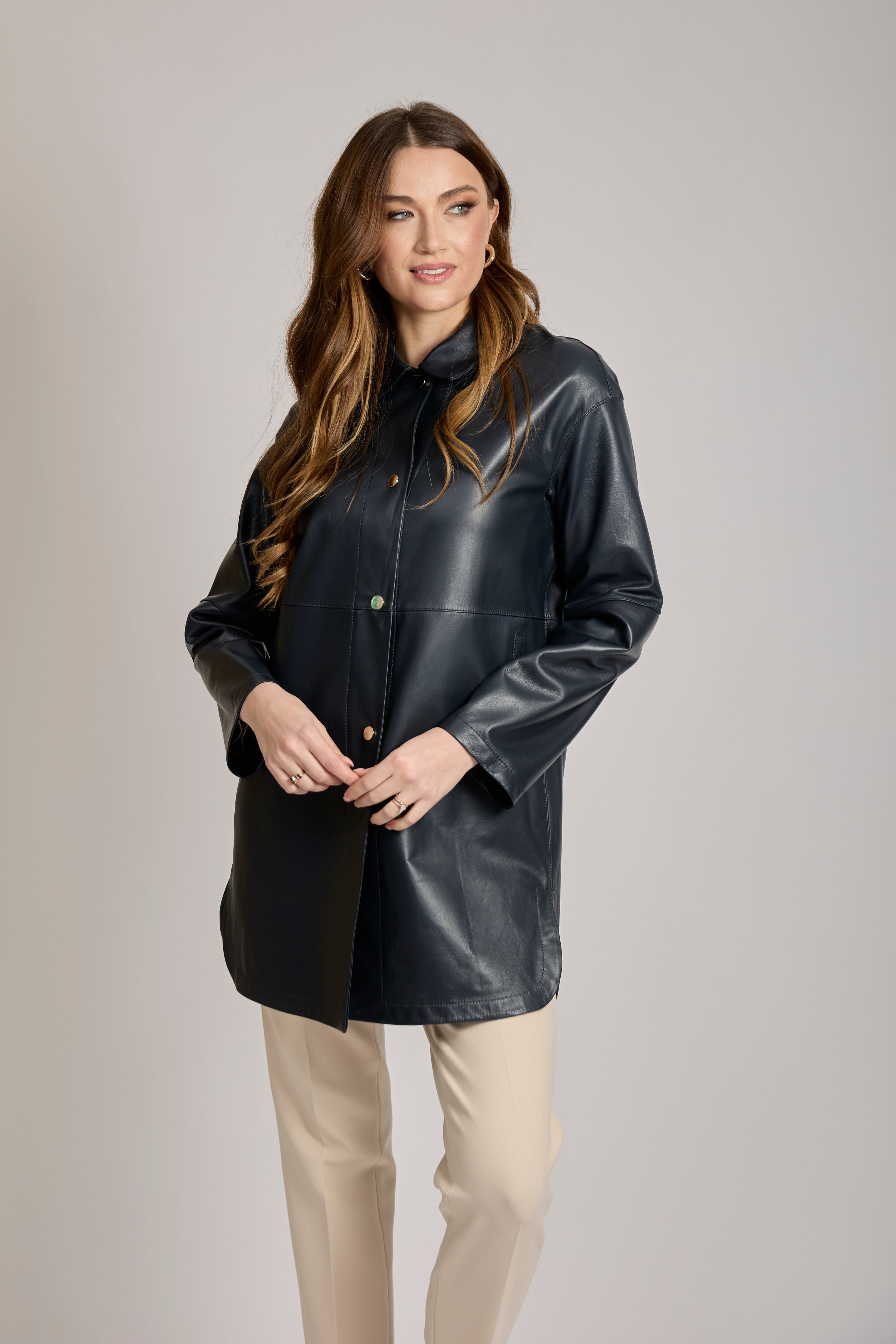 Classic leather coat with tailored cut and smooth leather finish