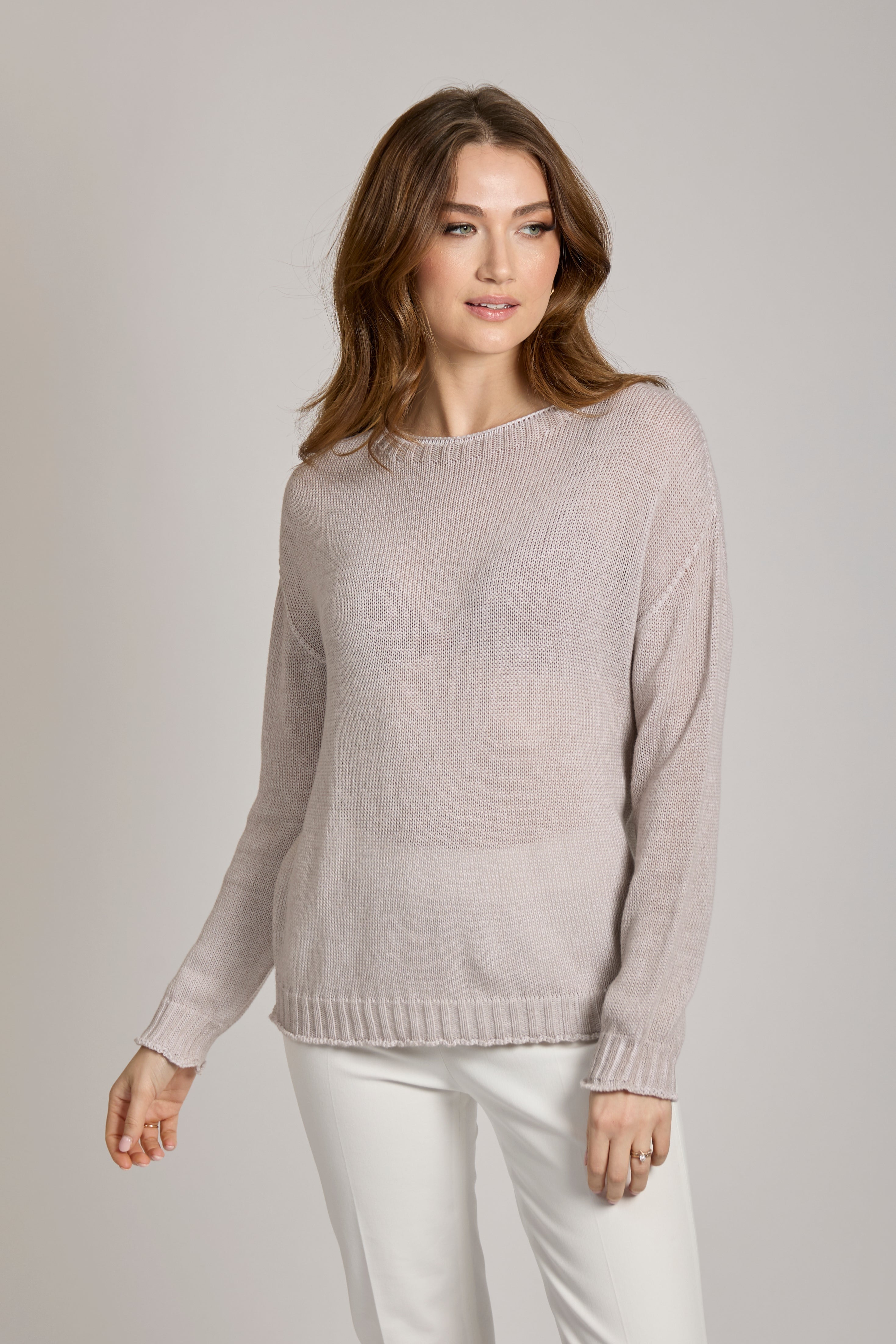 Cotton knit sweater with ribbed hem and cuffs and relaxed silhouette