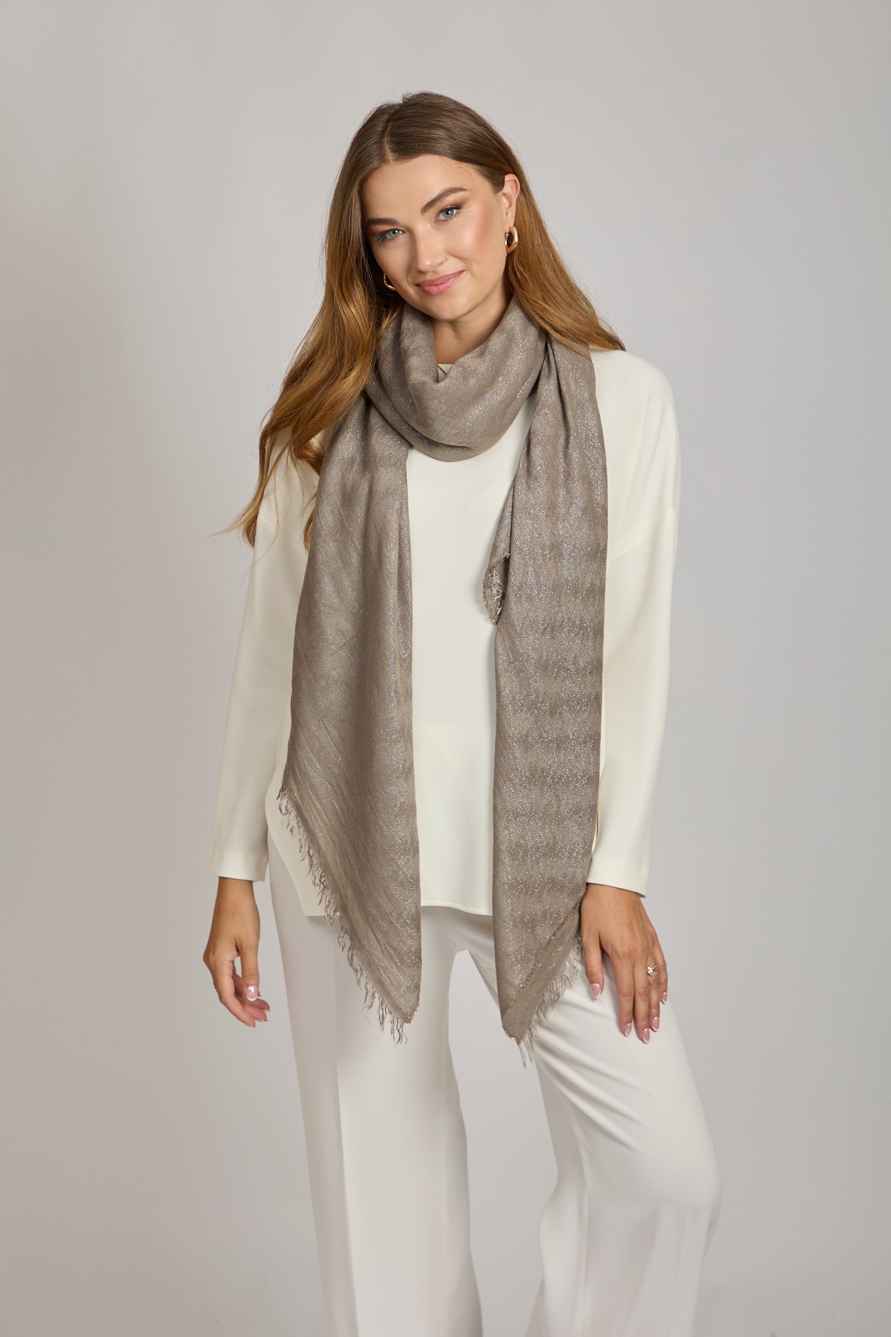 Degrade cashmere scarf with ombre gradient, lightweight knit and fringed ends