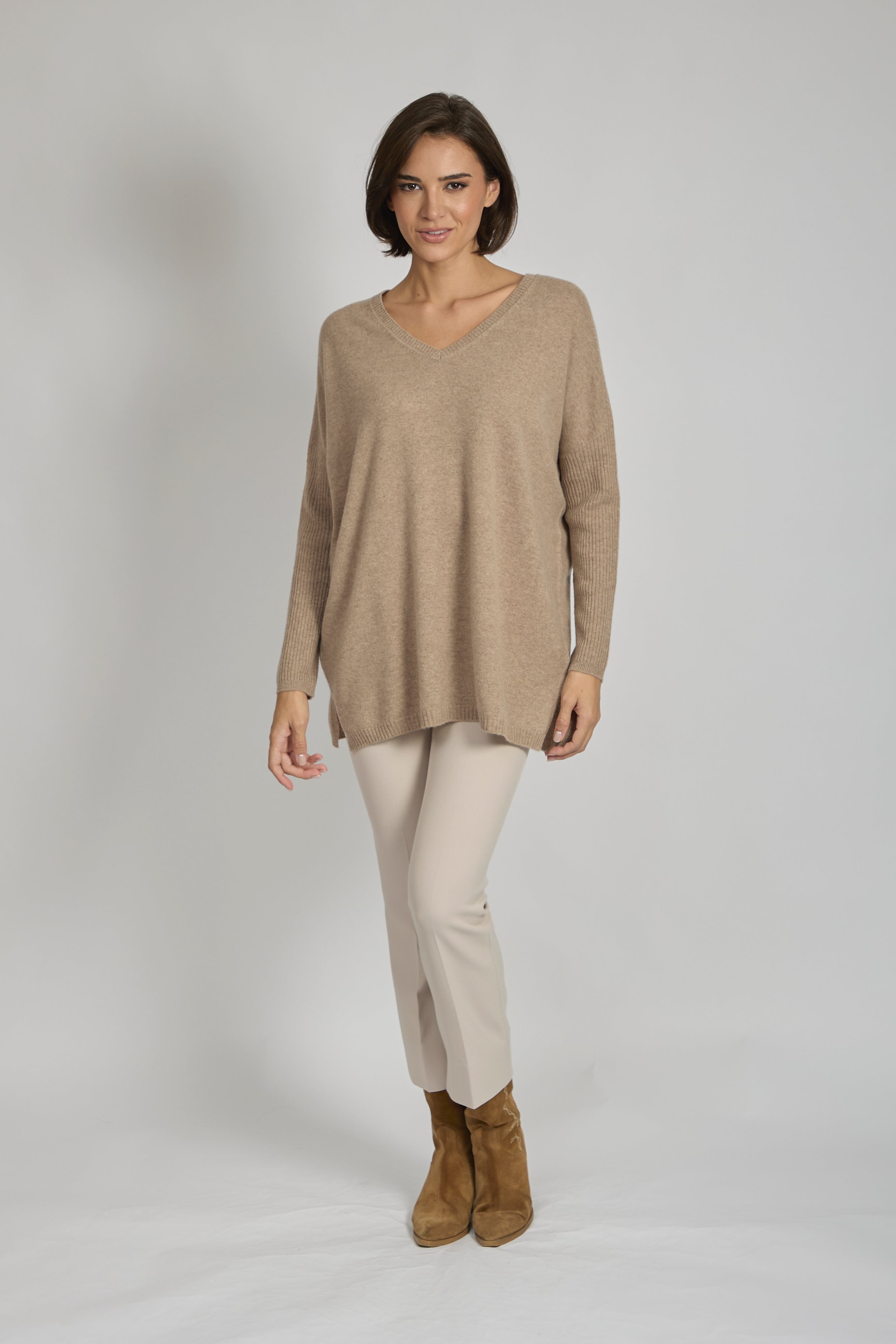 Noisette cashmere tunic by Divine Cashmere, long-sleeve relaxed-fit, hip-length