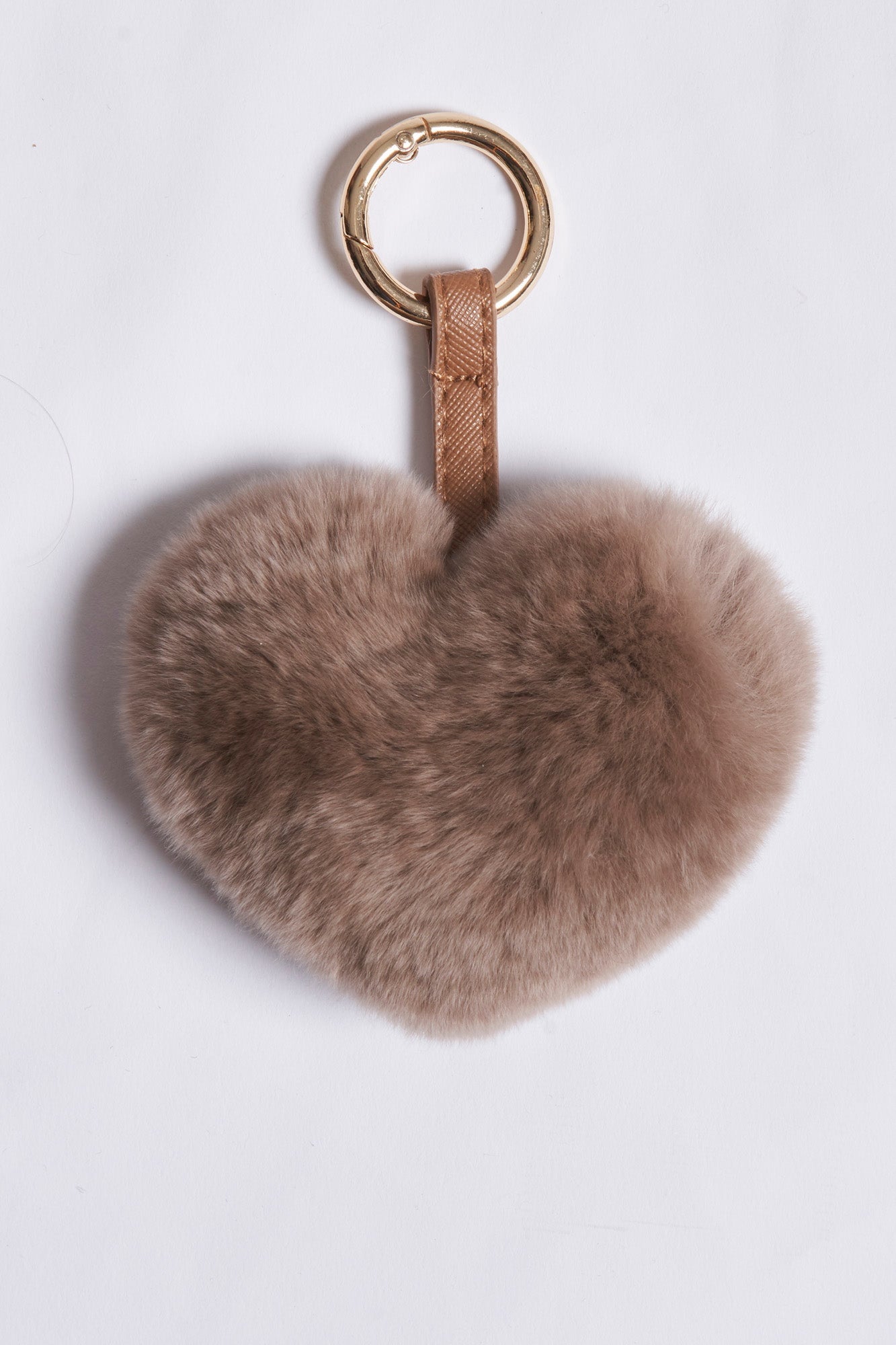 Divine Cashmere plush fur bag charm, round pompom with metal clasp and keyring