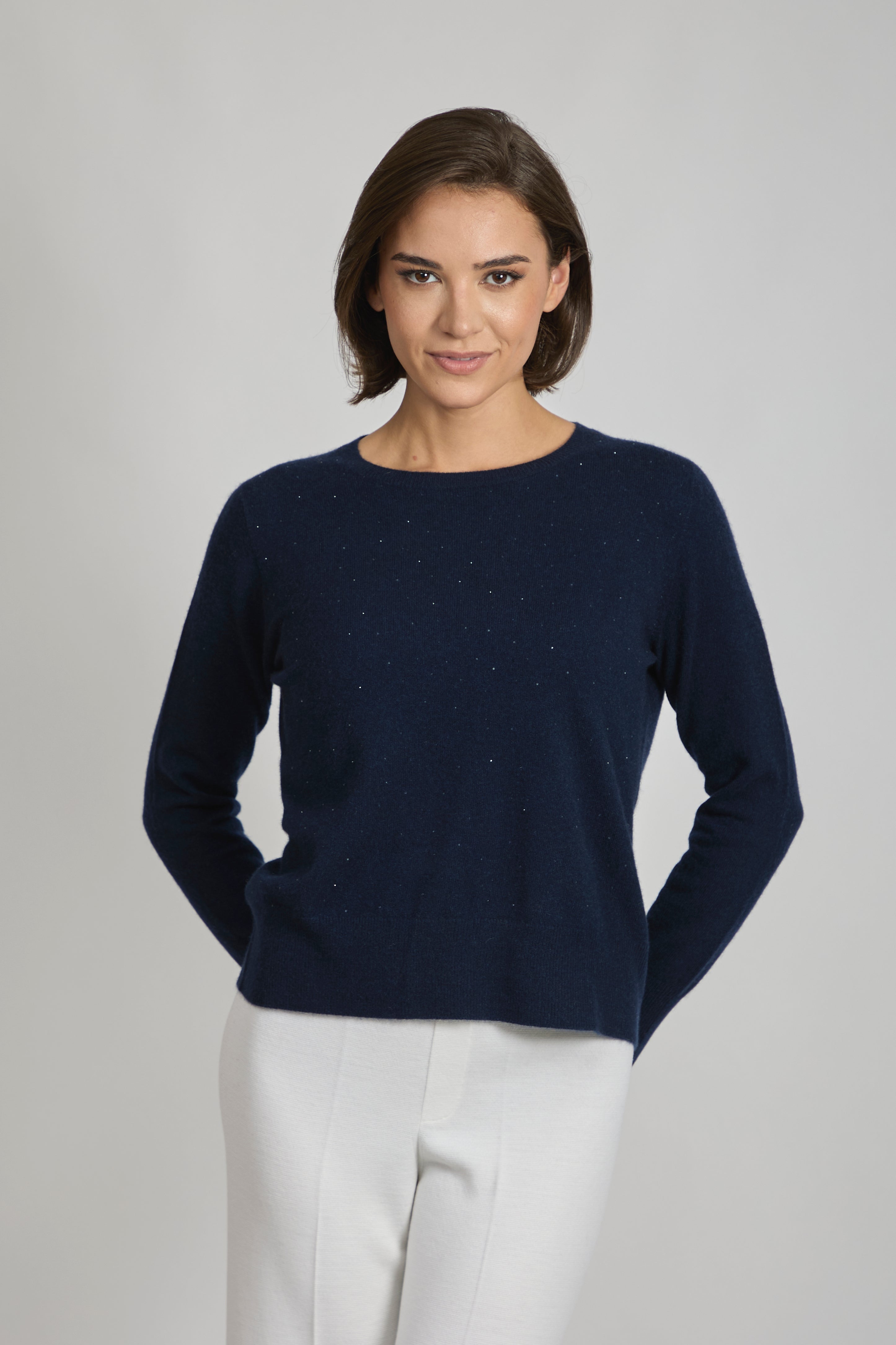 Sequin-embellished cashmere sweater with relaxed cut and subtle sequin detailing