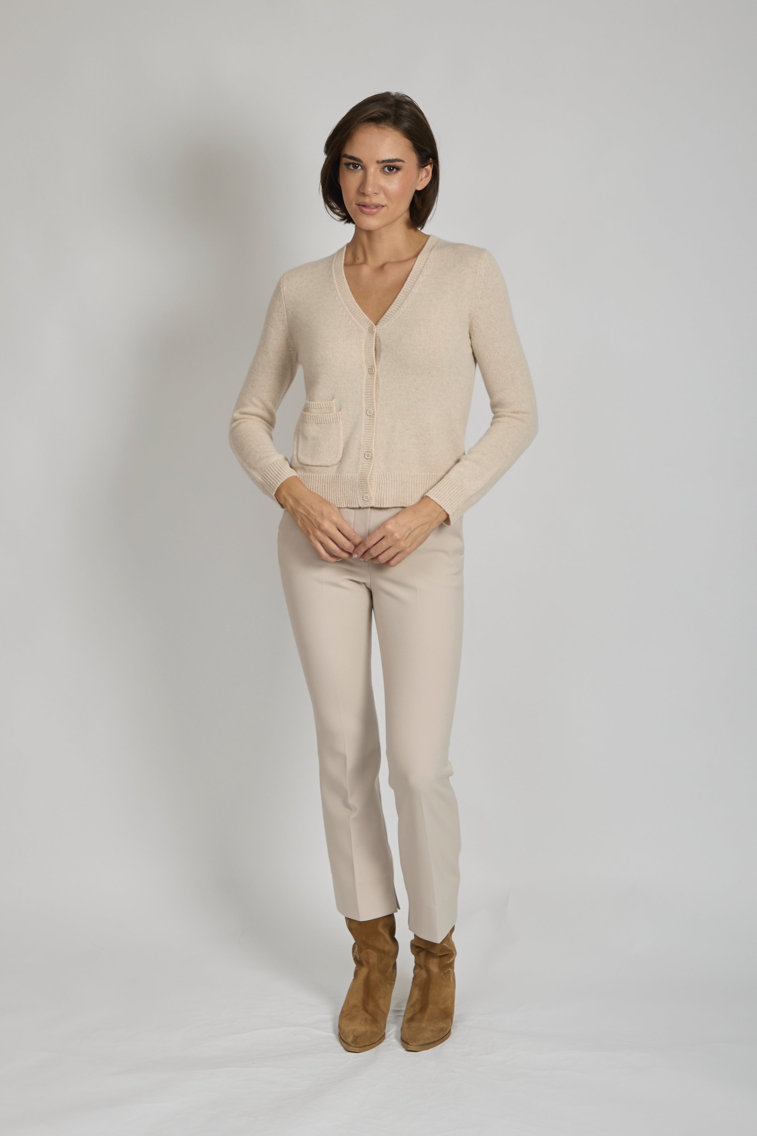 Divine Cashmere linen-blend short cardigan, lightweight cropped knit with short sleeves