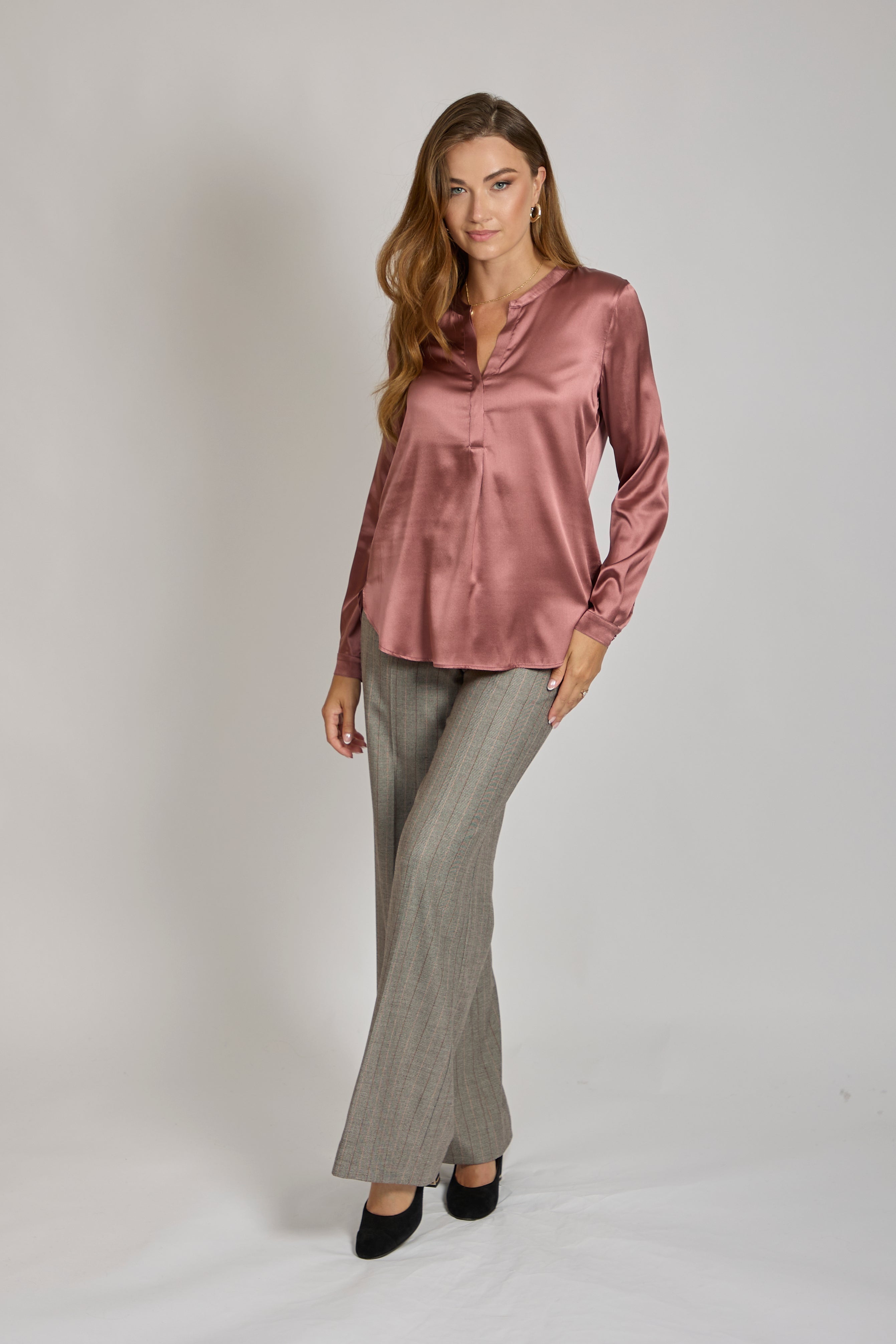 Divine Cashmere draped silk blouse with soft sheen and relaxed fit