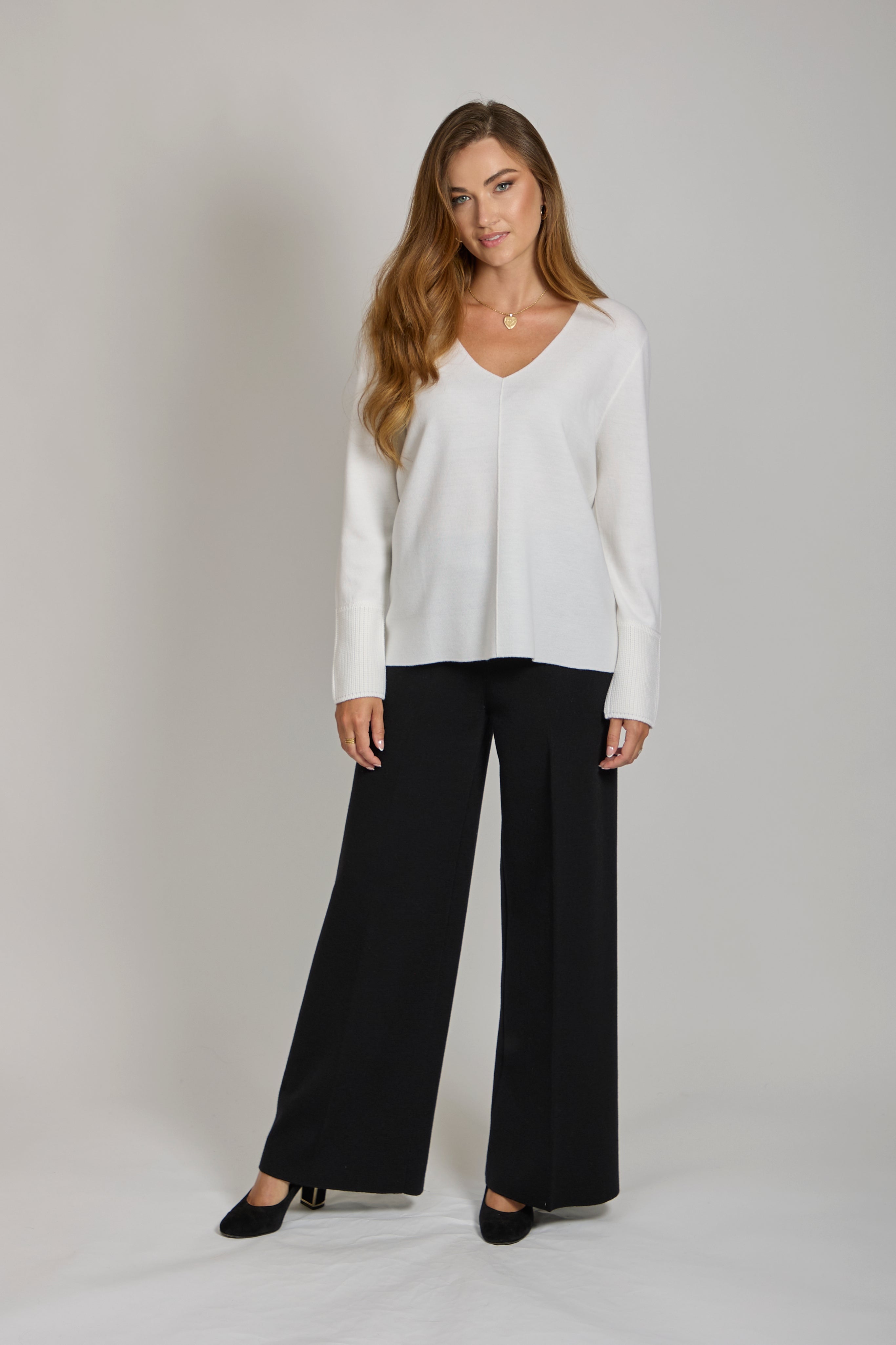 V-neck cashmere tunic sweater with longline silhouette