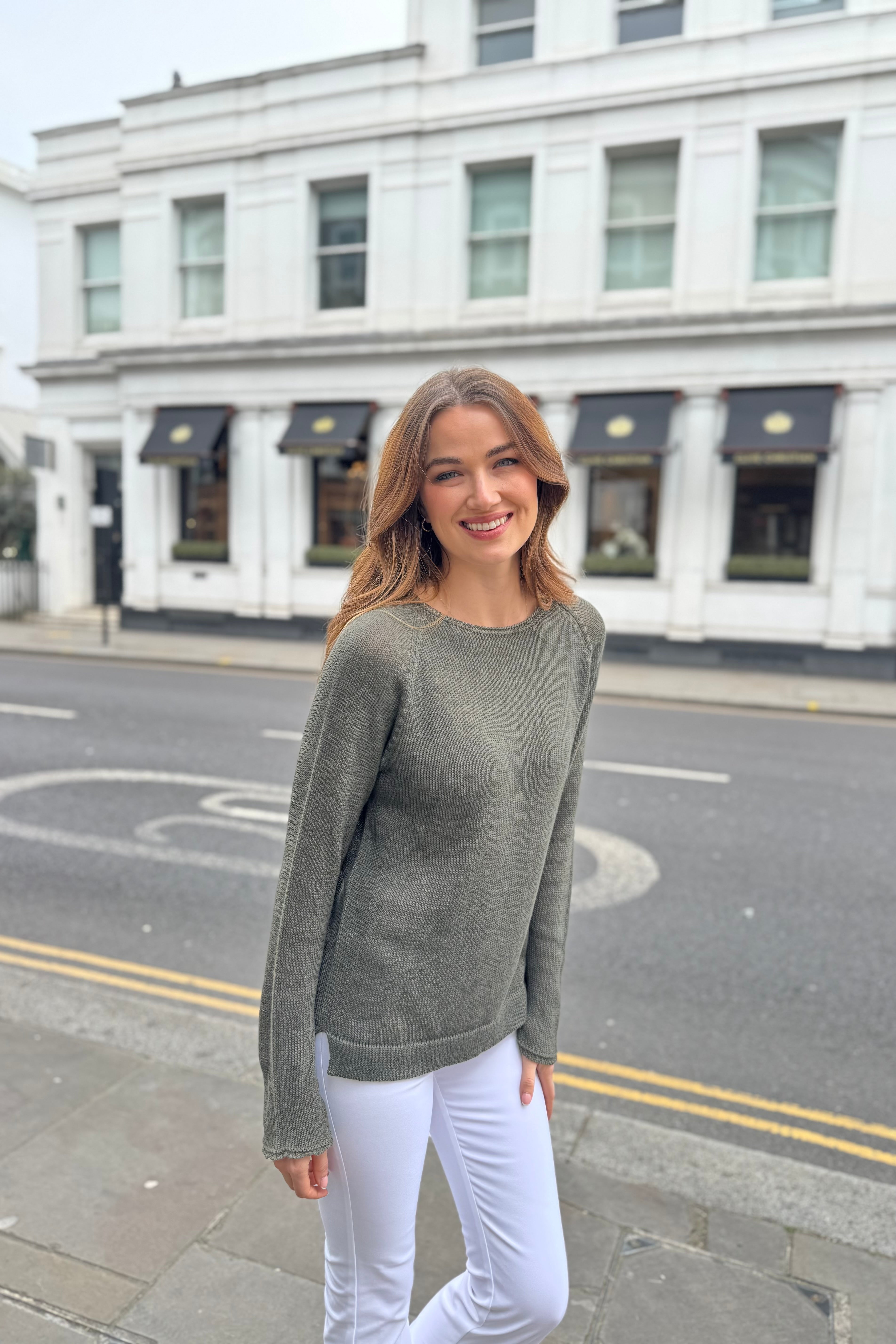 Willow cotton knit crewneck sweater with ribbed neckline and hem