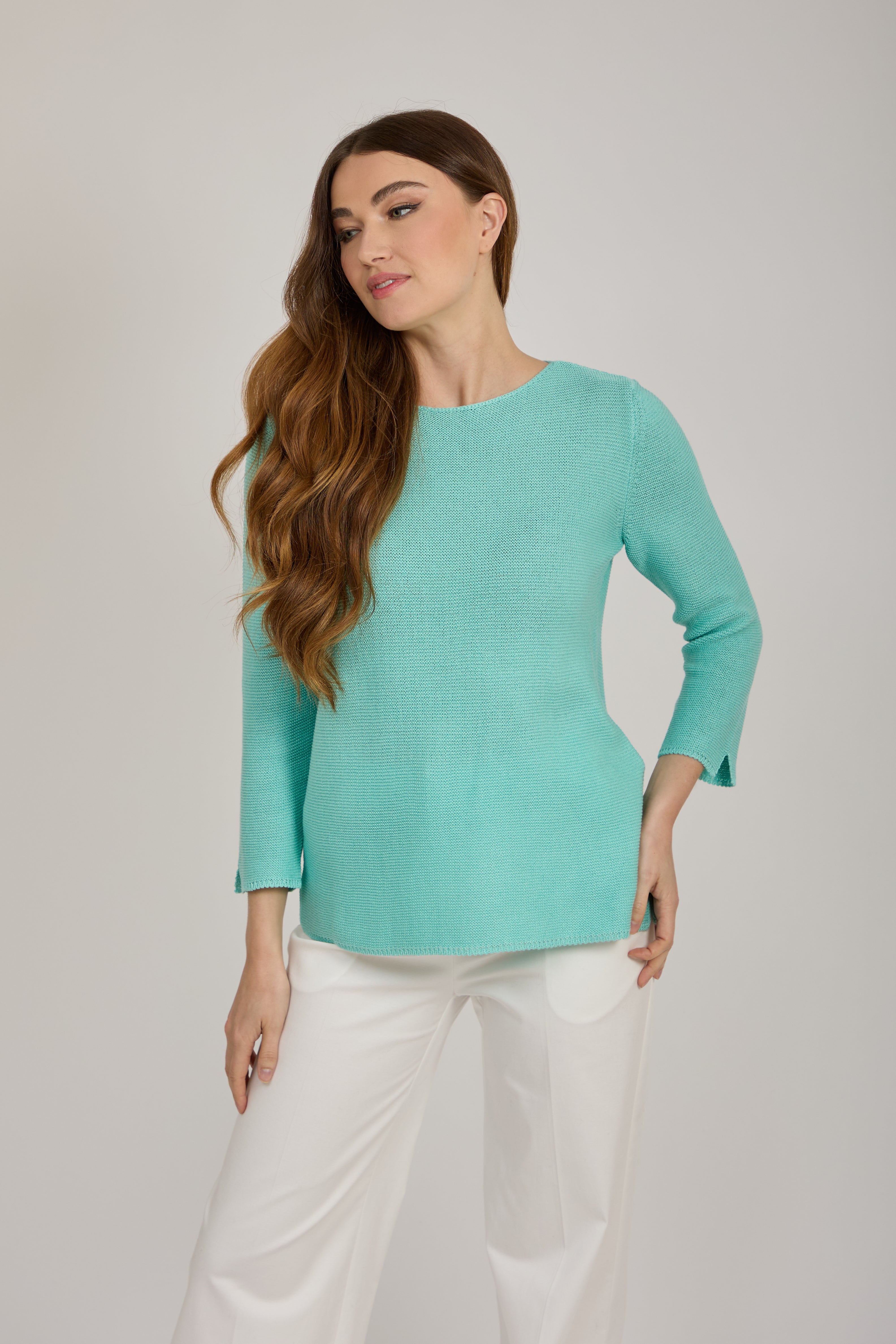 CREW NECK COTTON TOP-ACQUA
