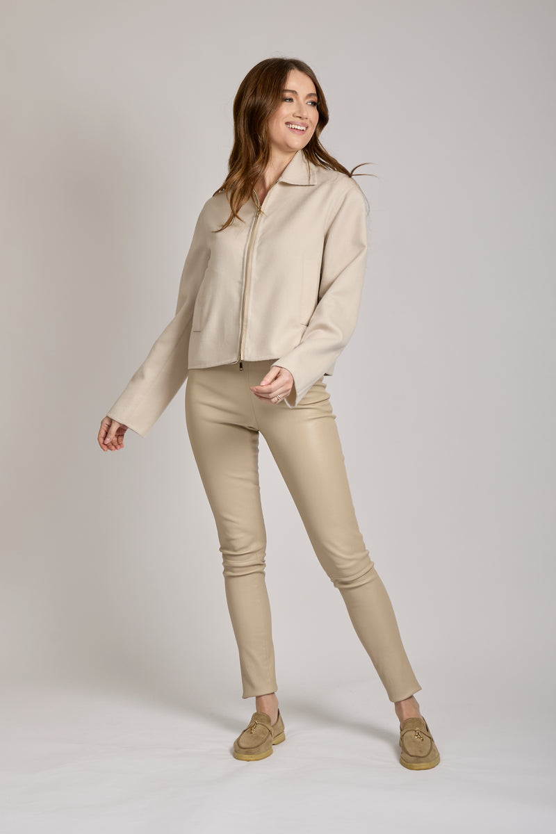 JACKET WITH LEATHER DETAILS - BEIGE