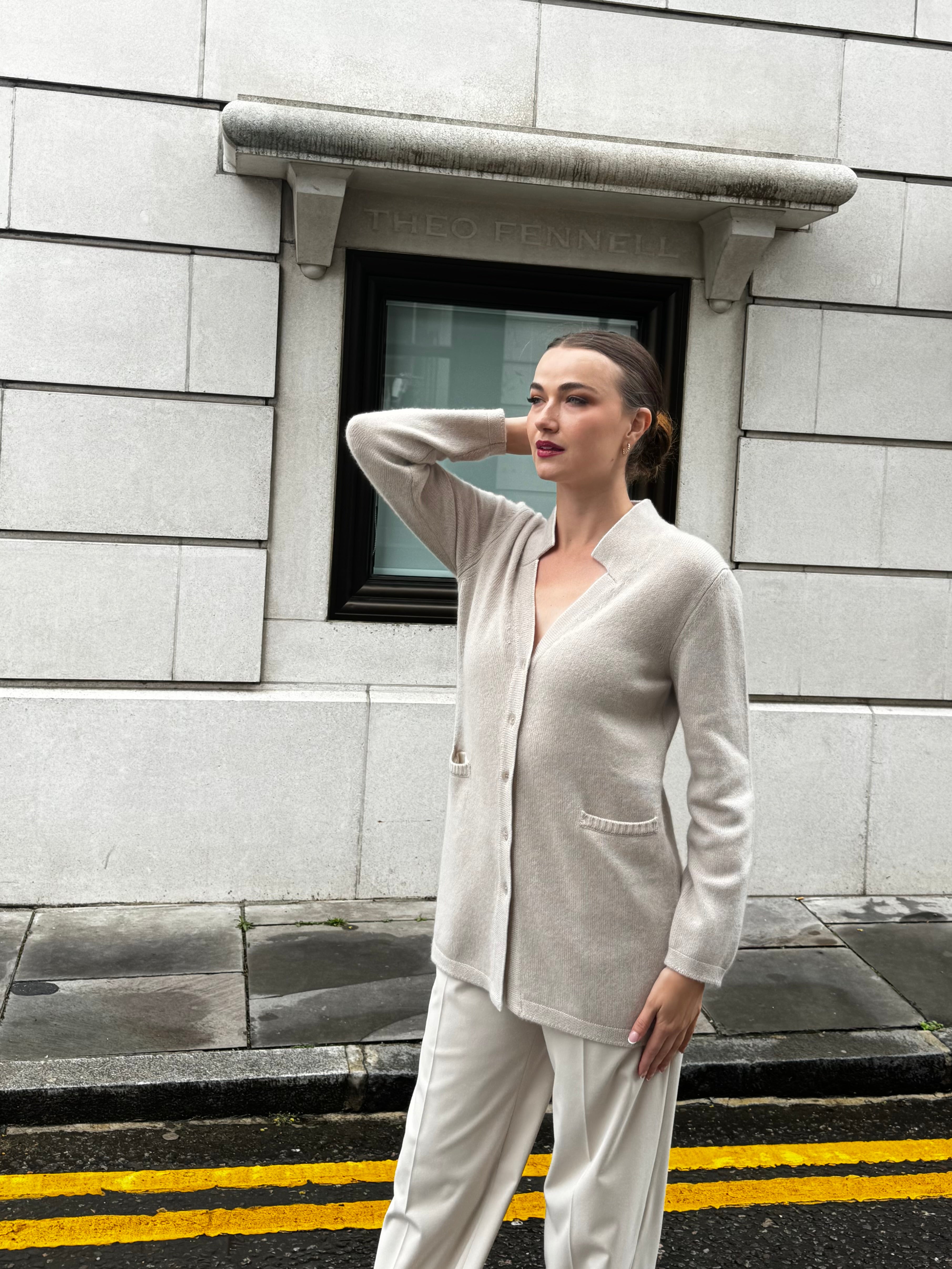LONG CASHMERE CARDIGAN-TAUPE