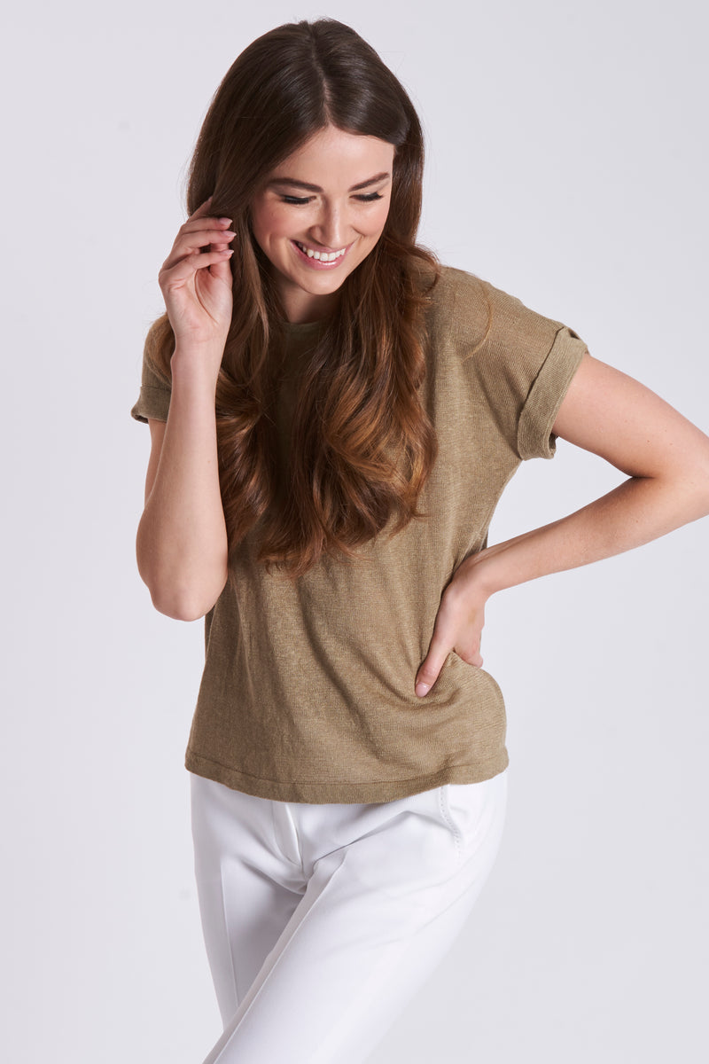 LINEN T-SHIRT- KAKI