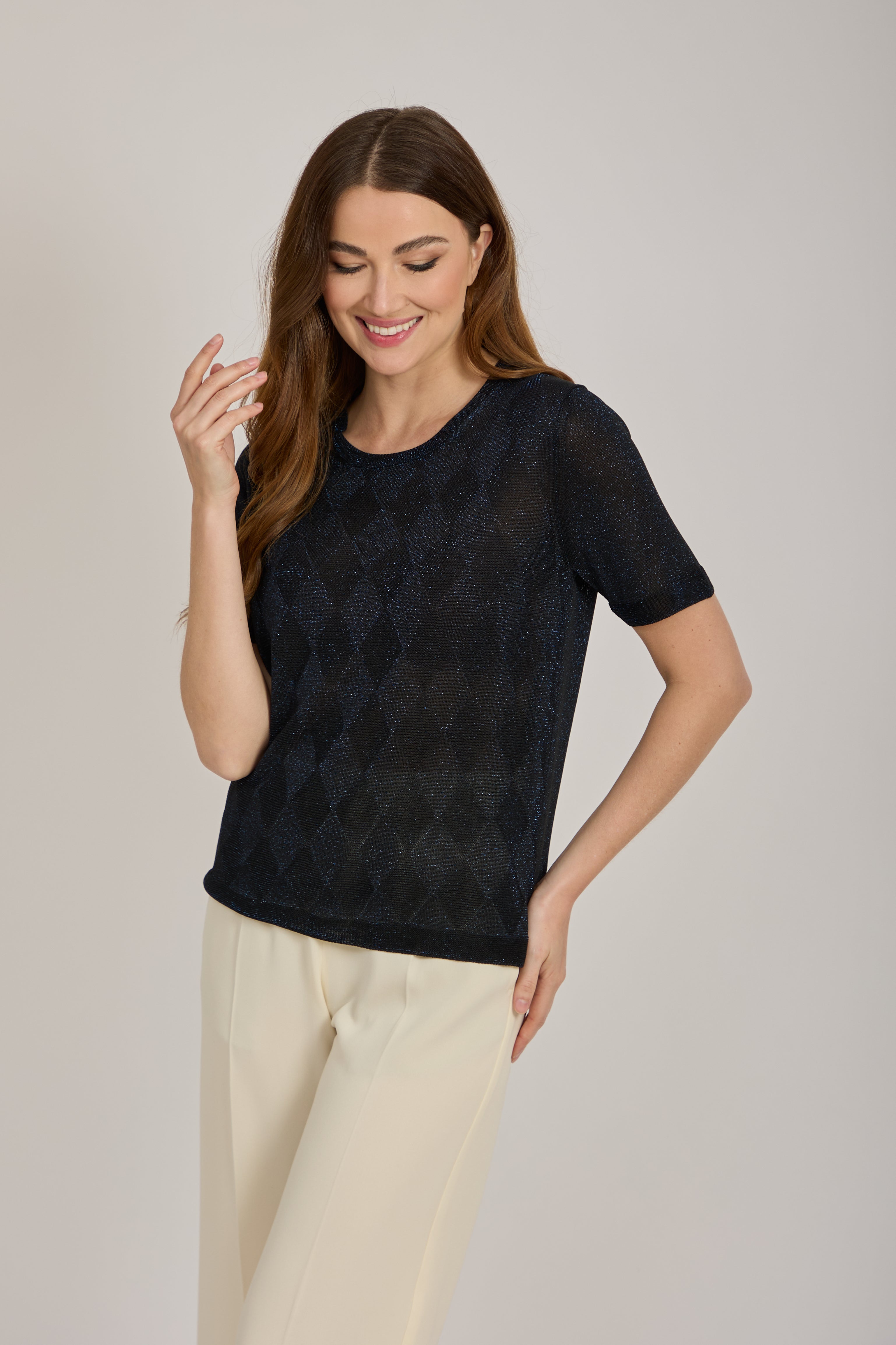 SHORT SLEEVES TOP-BLACK/NAVY