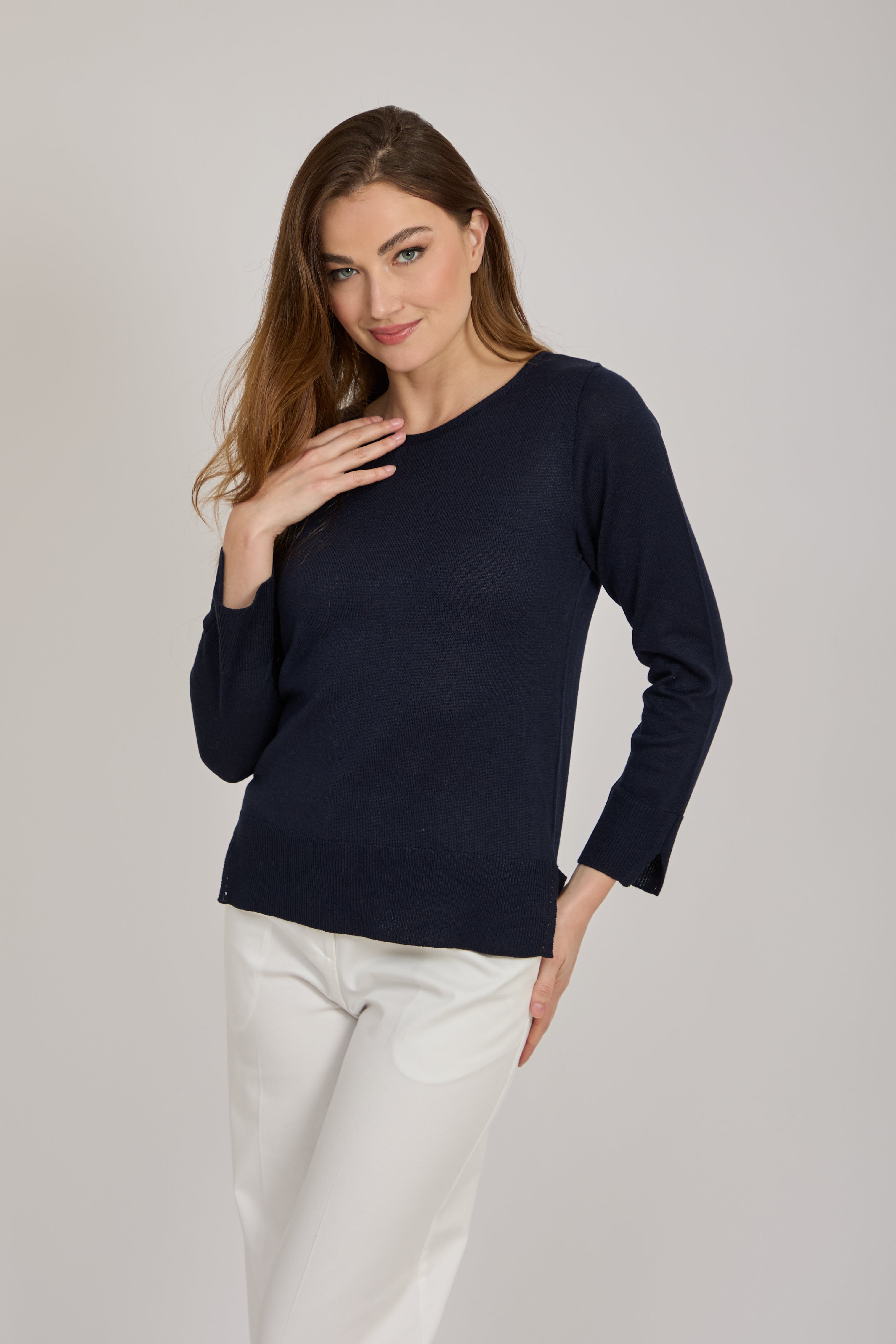 CREW NECK COTTON TOP-NAVY