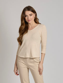 TOP V NECK 3/4 SLEEVES - WHEAT