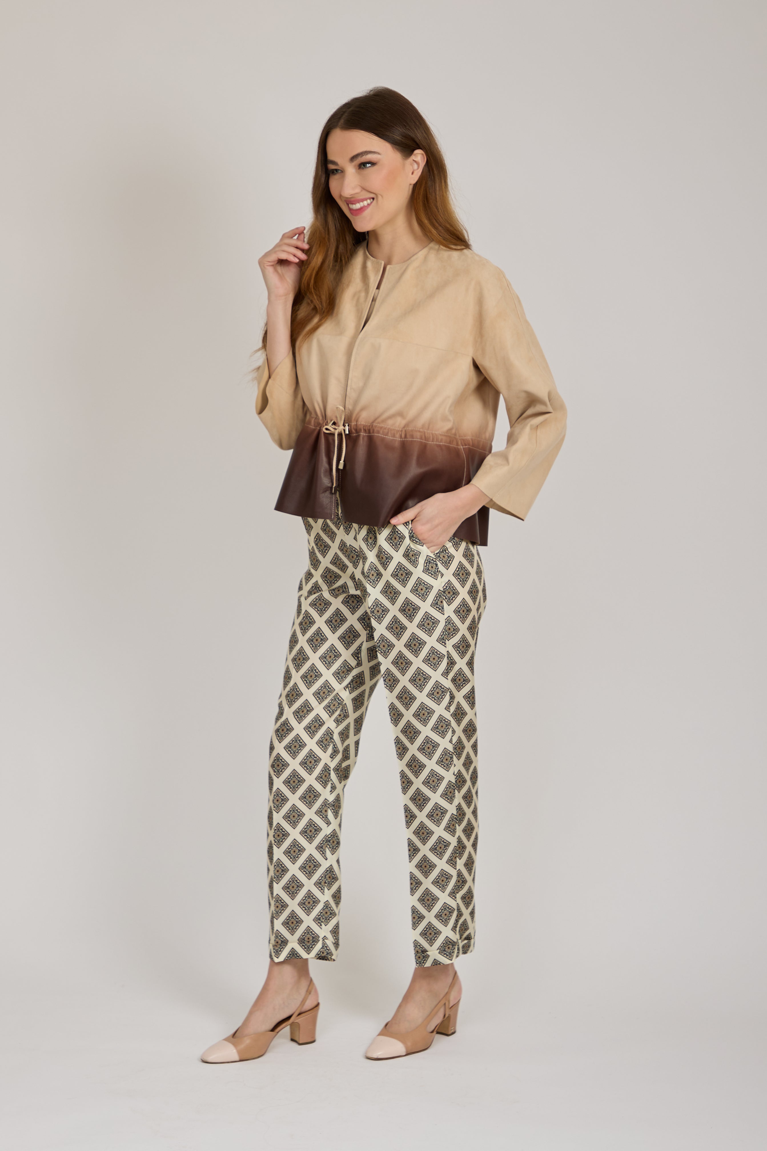 SILK PRINTED TROUSERS-ECRU