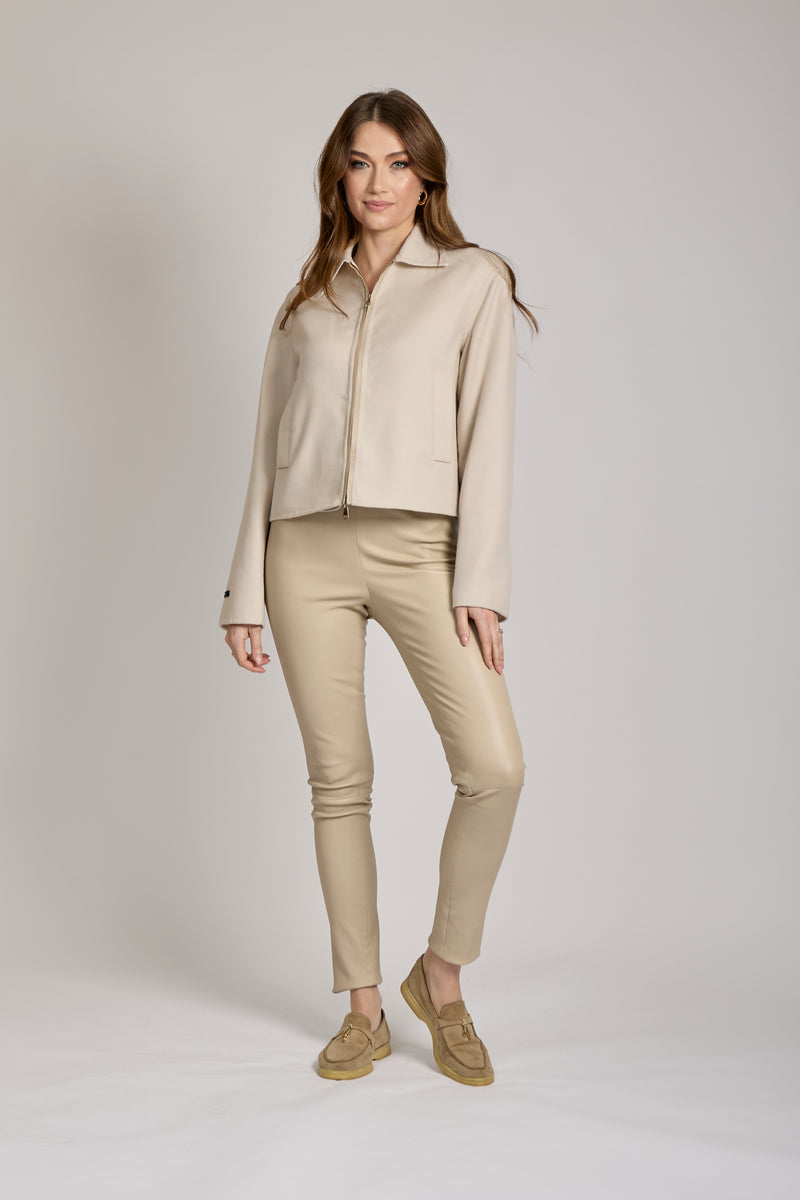 JACKET WITH LEATHER DETAILS - BEIGE