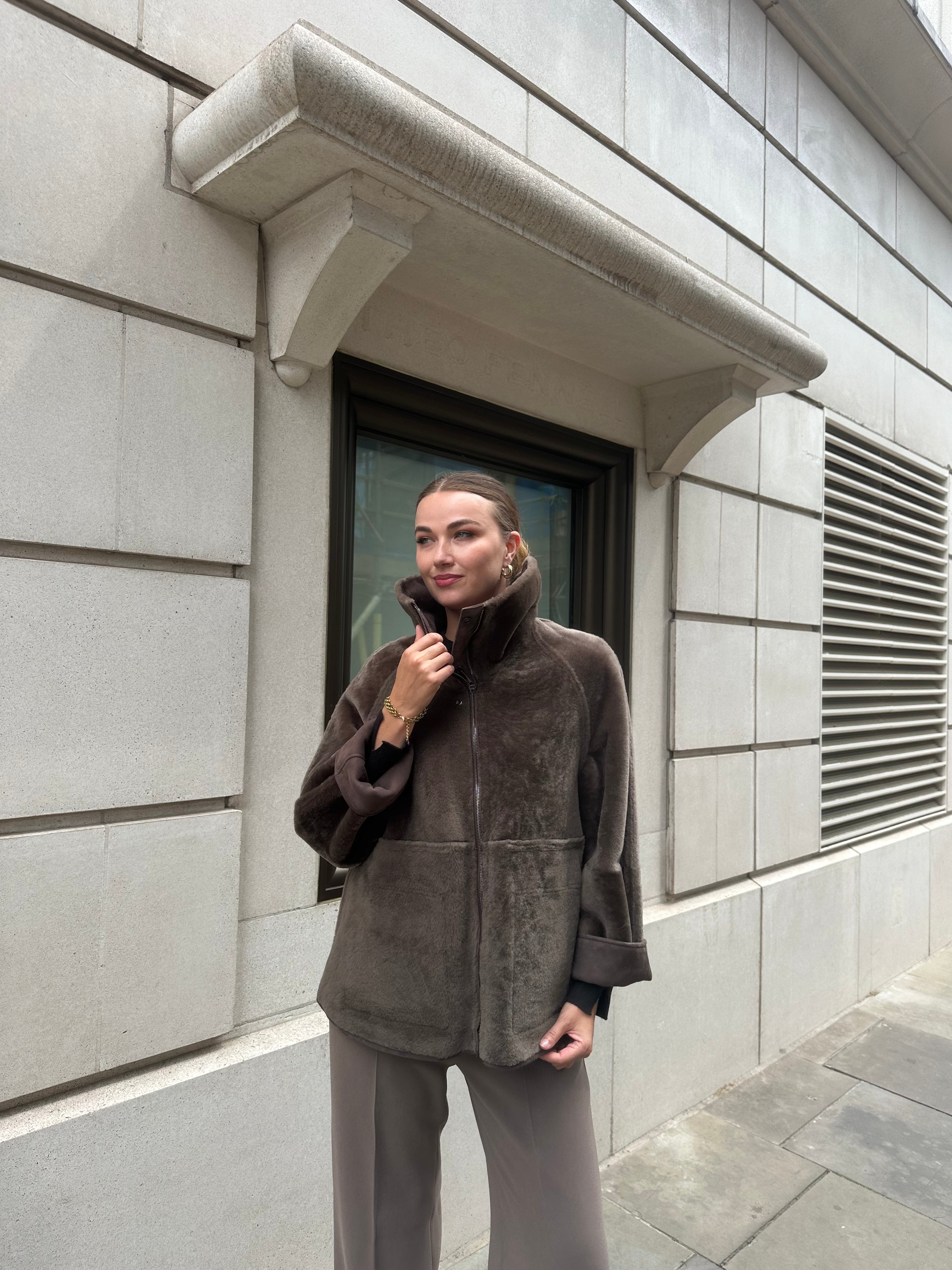 SUEDE SHEARLING JACKET-BROWN