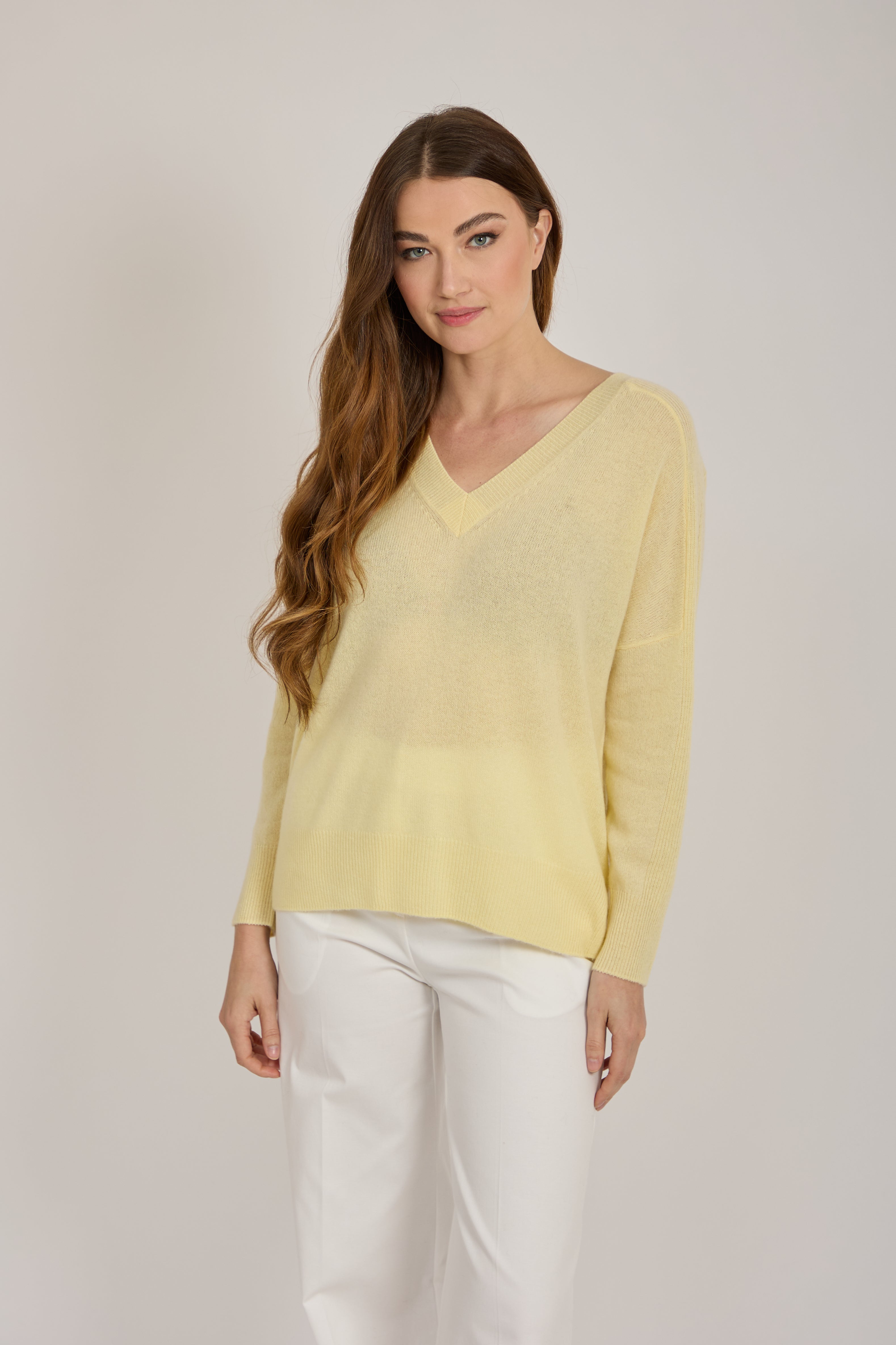V-NECK CASHMERE JUMPER - YELLOW