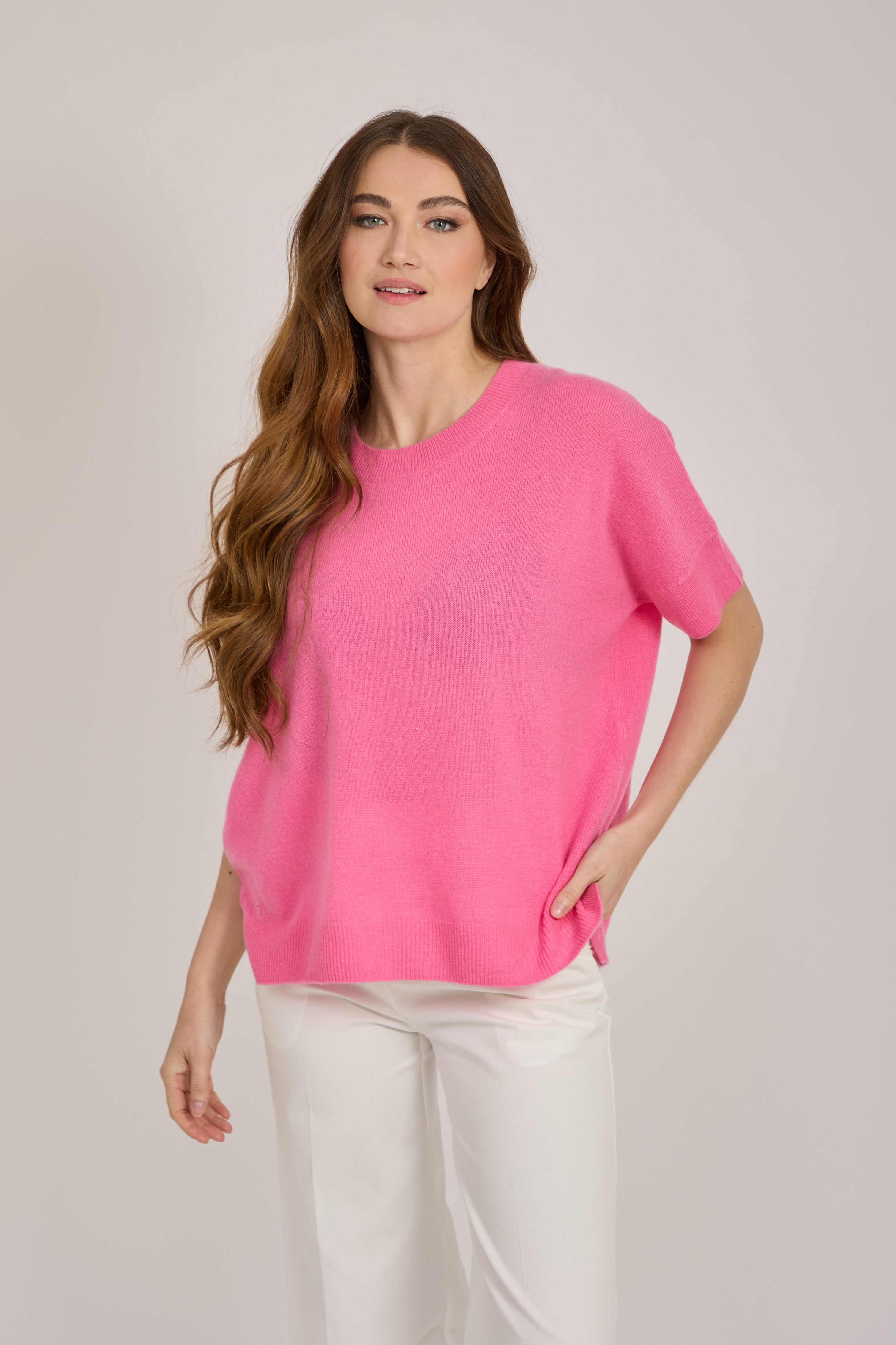 CREW NECK CASHMERE JUMPER-PEONY