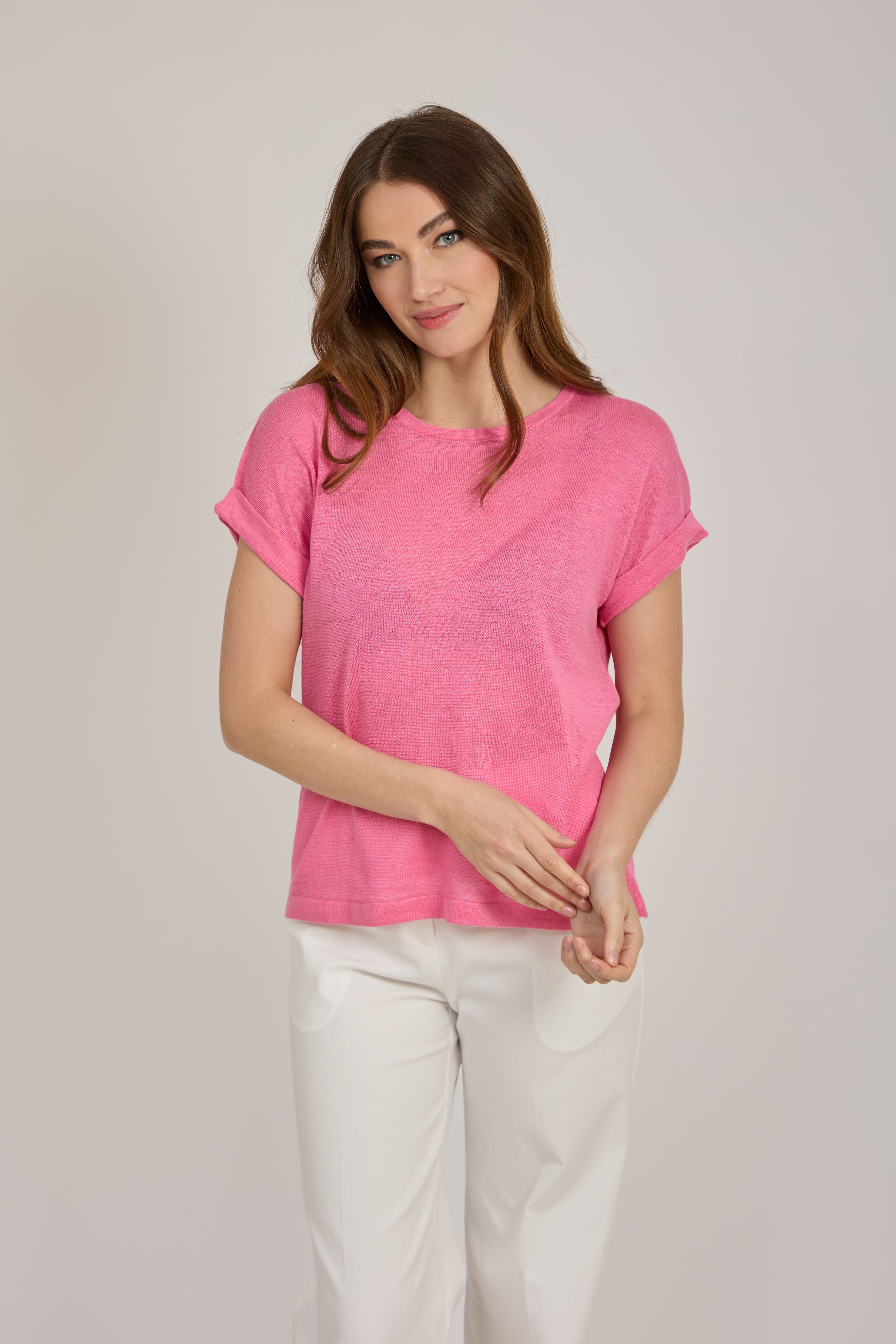 ROUND NECK LINEN TOP-PEONY