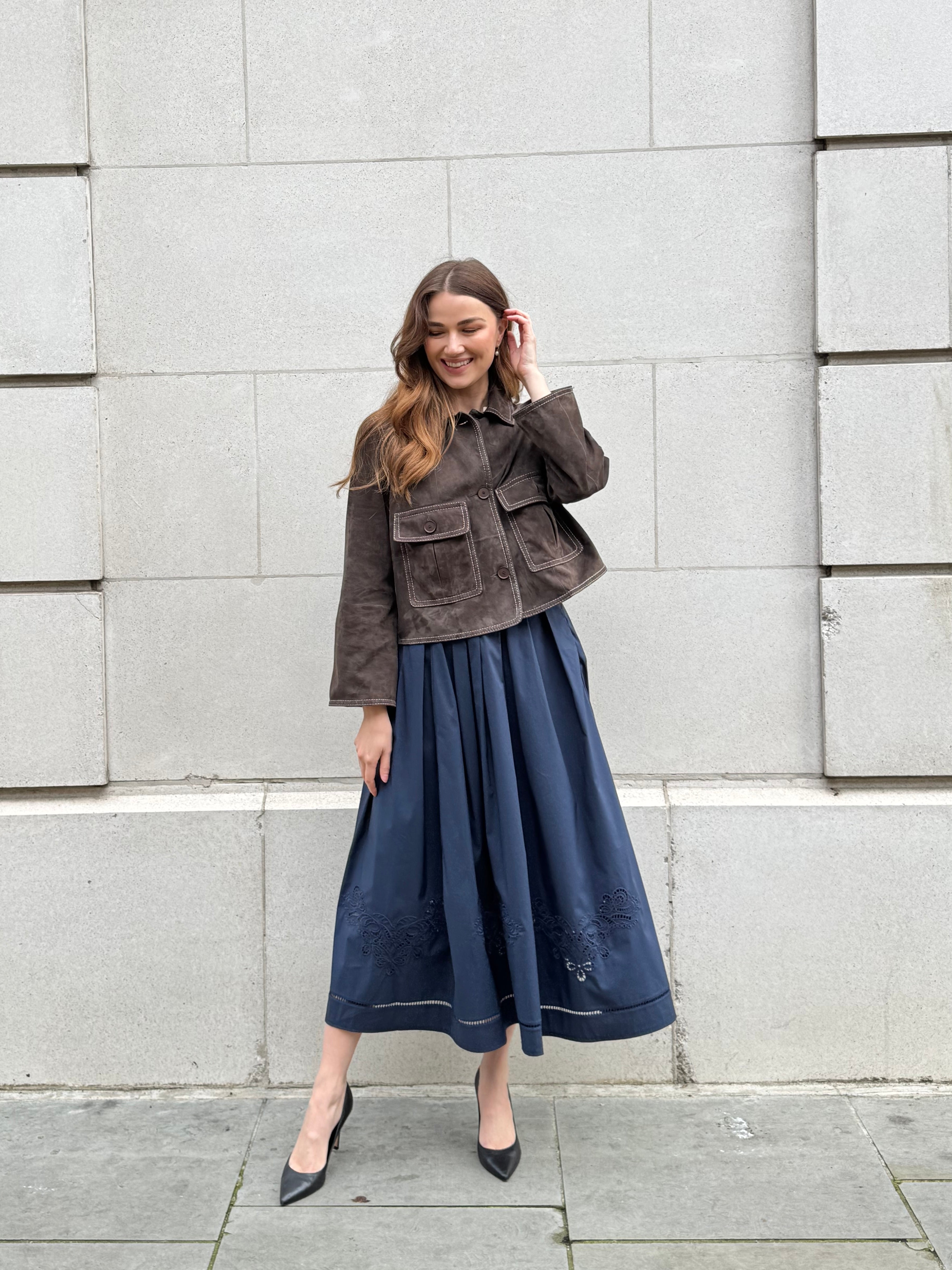 EMBROIDERY SKIRT-NAVY