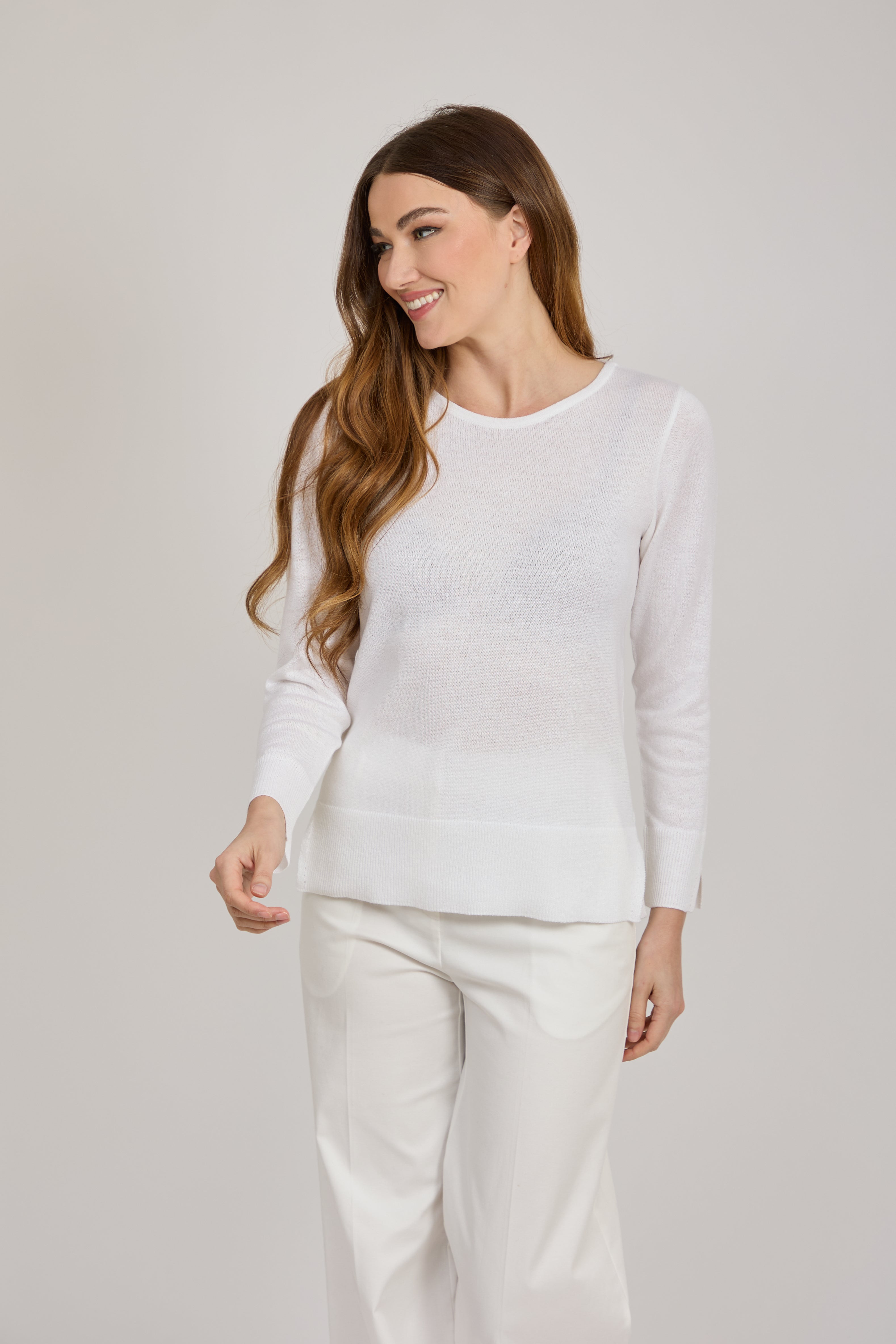 CREW NECK COTTON TOP-WHITE