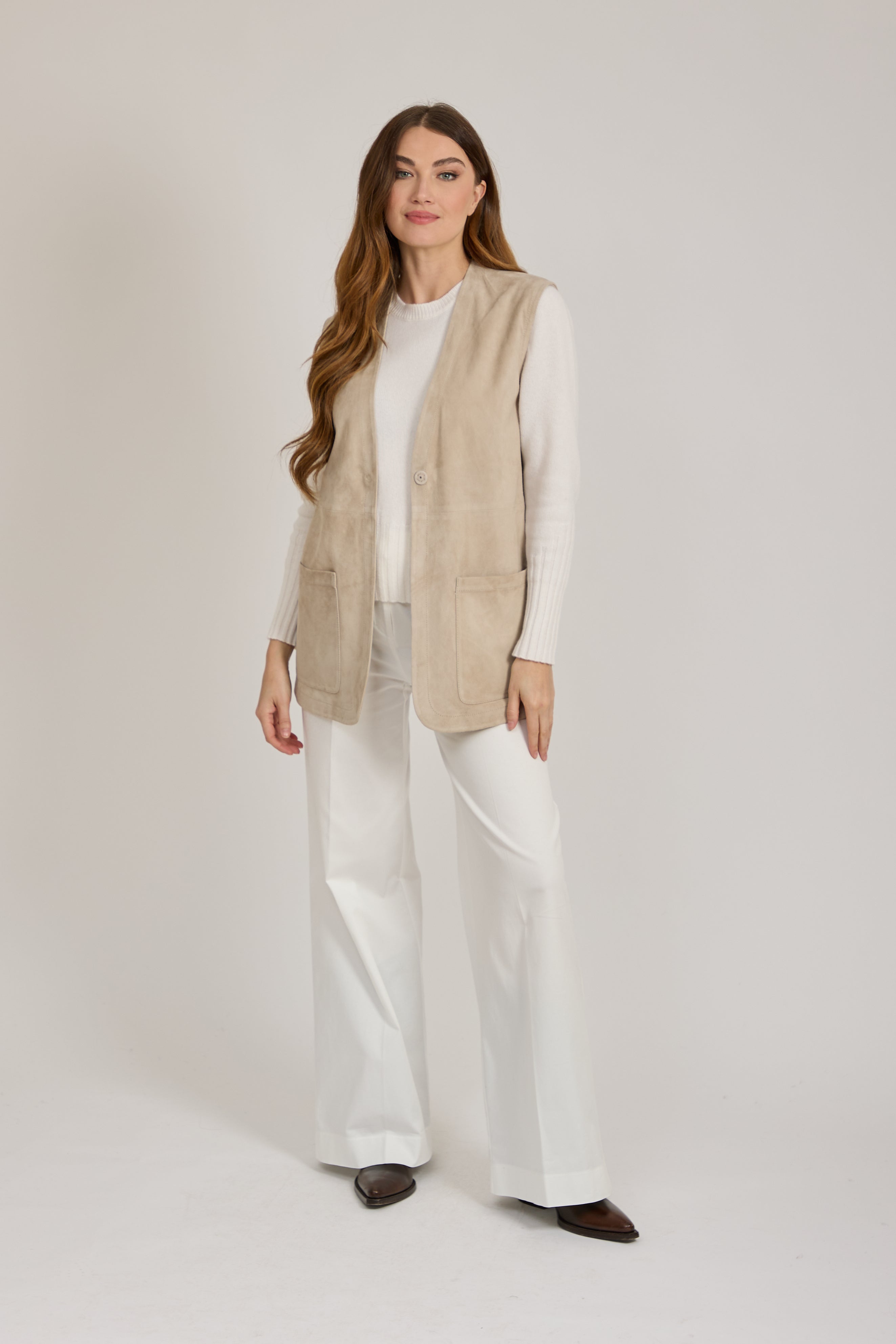 SUEDE VEST WITH BELT-BEIGE