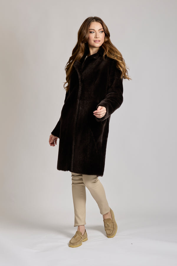 REVERSIBLE SHEARLING COAT-BROWN