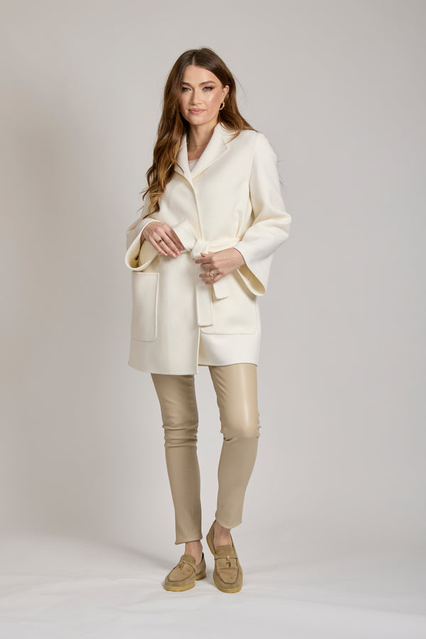 COAT WITH BELT	-MILK