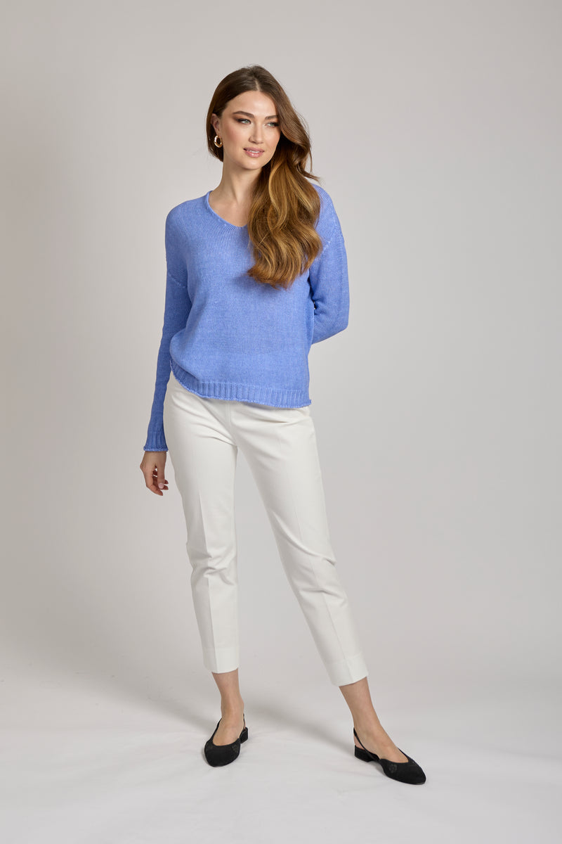 V NECK COTTON SWEATER - BAY