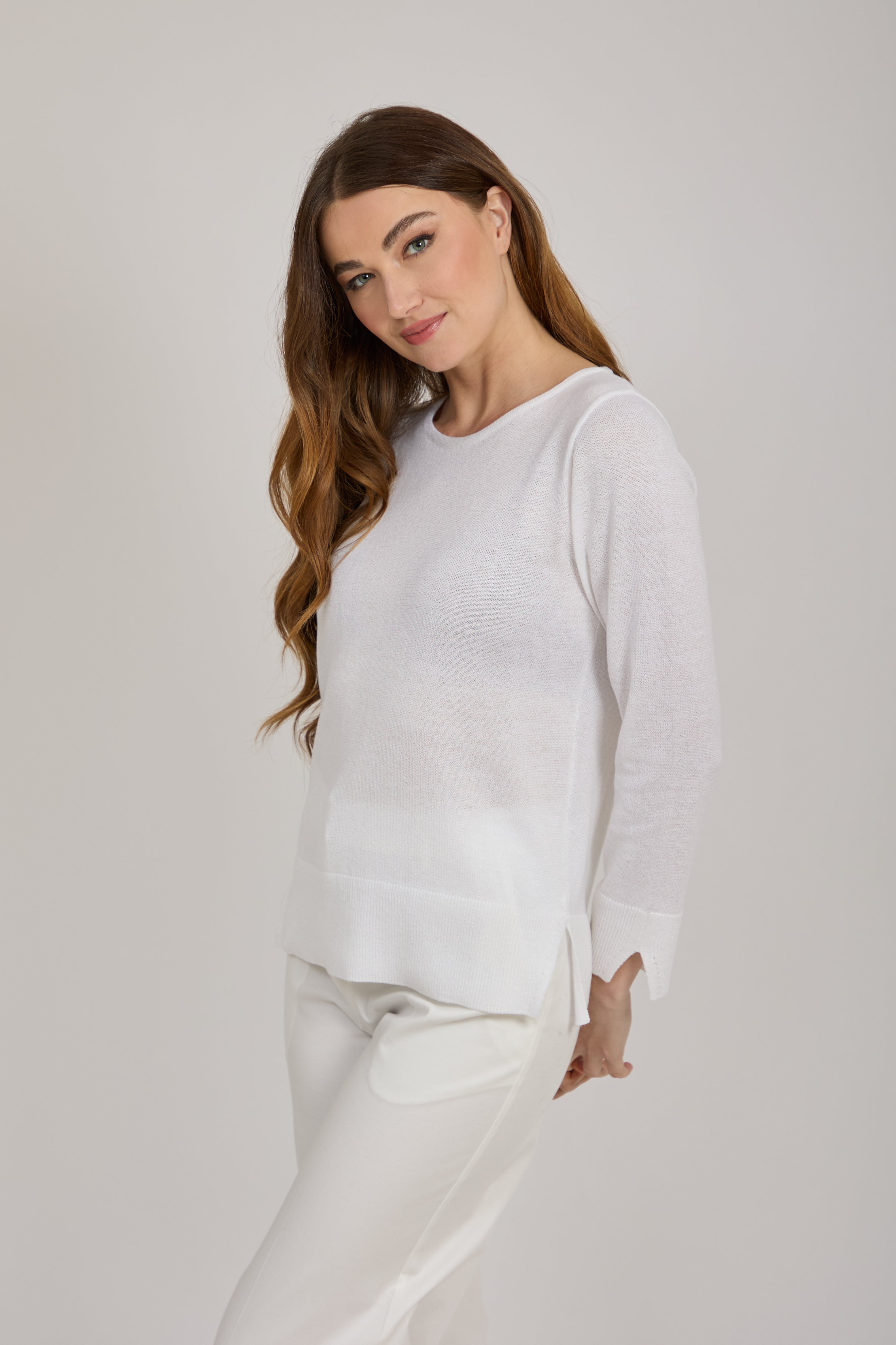 CREW NECK COTTON TOP-WHITE