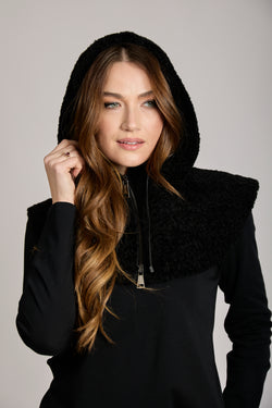 SHEARLING COLLAR WITH HOOD-BLACK