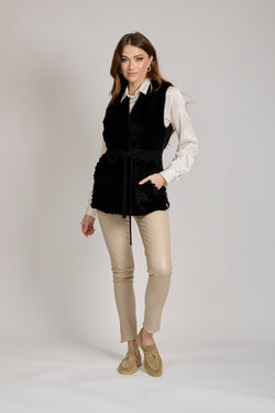 VEST WITH MINK - BLACK