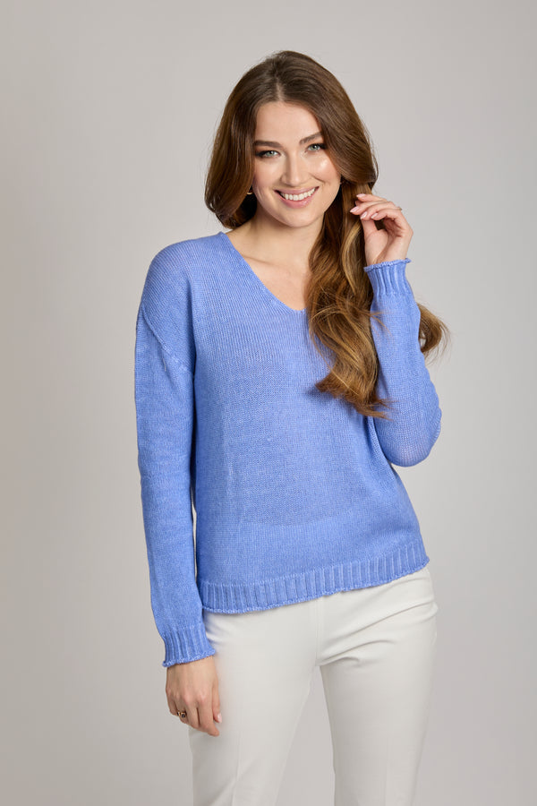 V NECK COTTON SWEATER - BAY