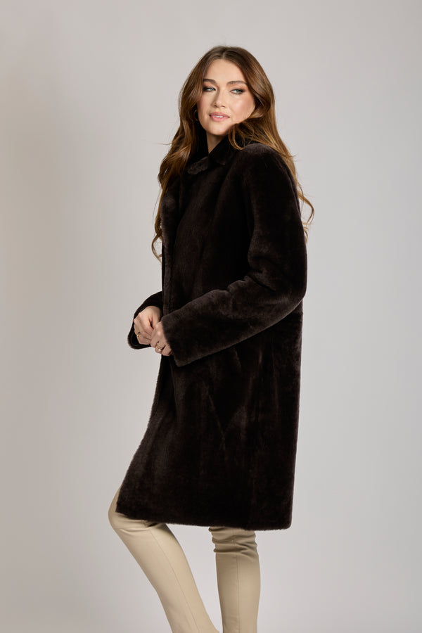 REVERSIBLE SHEARLING COAT-BROWN