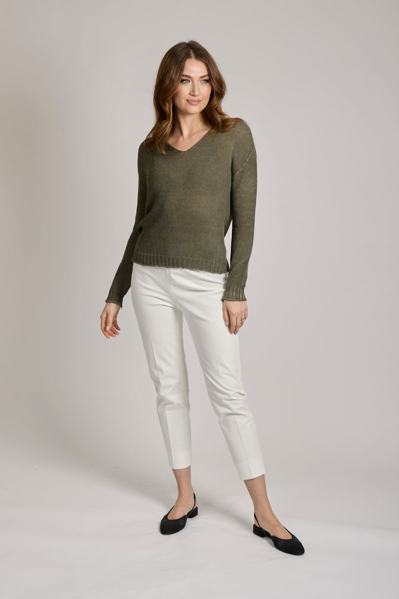 V NECK COTTON SWEATER - WILLOW