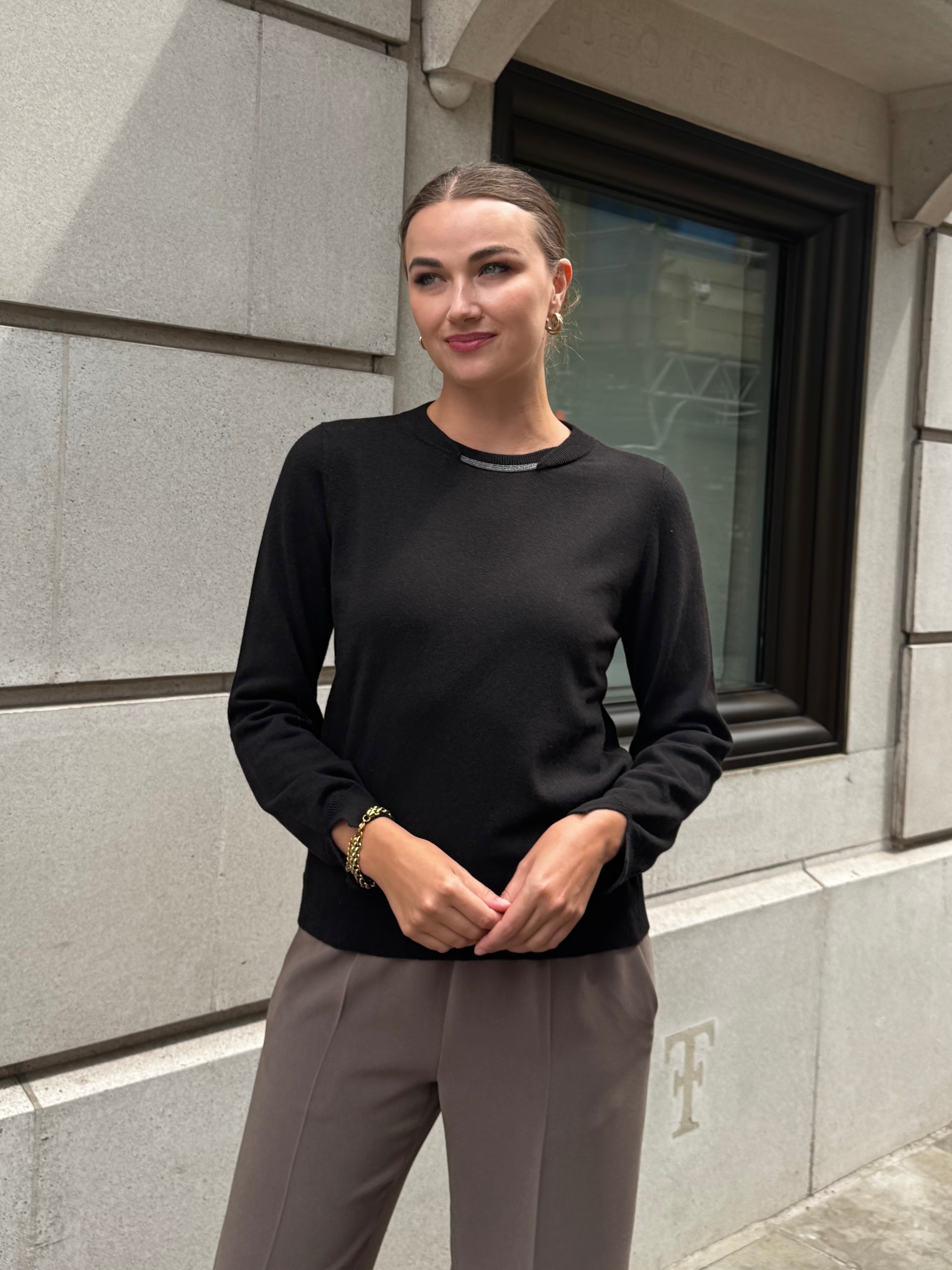 CASHMERE JUMPER WITH DETAILS-BROWN