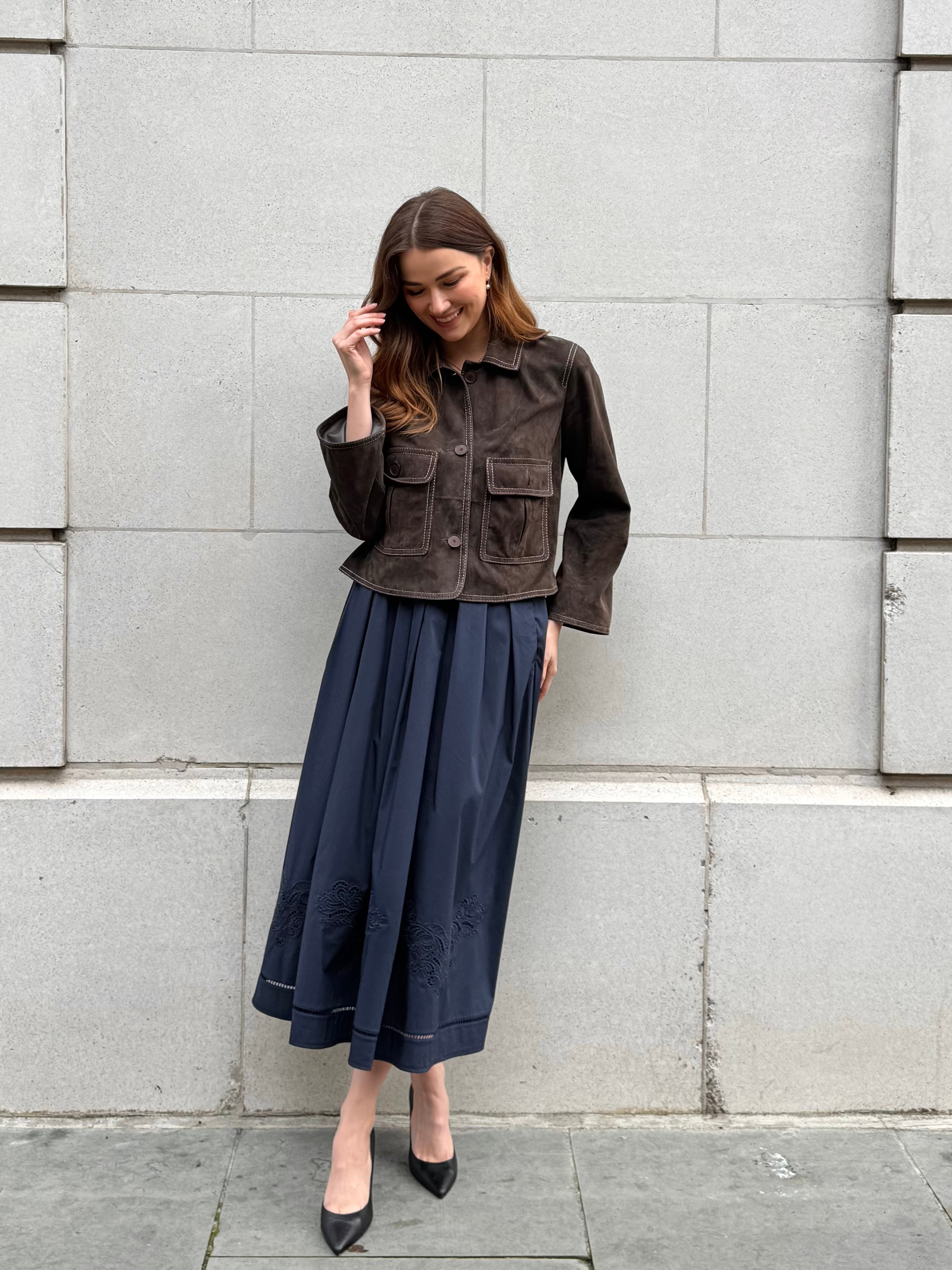 EMBROIDERY SKIRT-NAVY