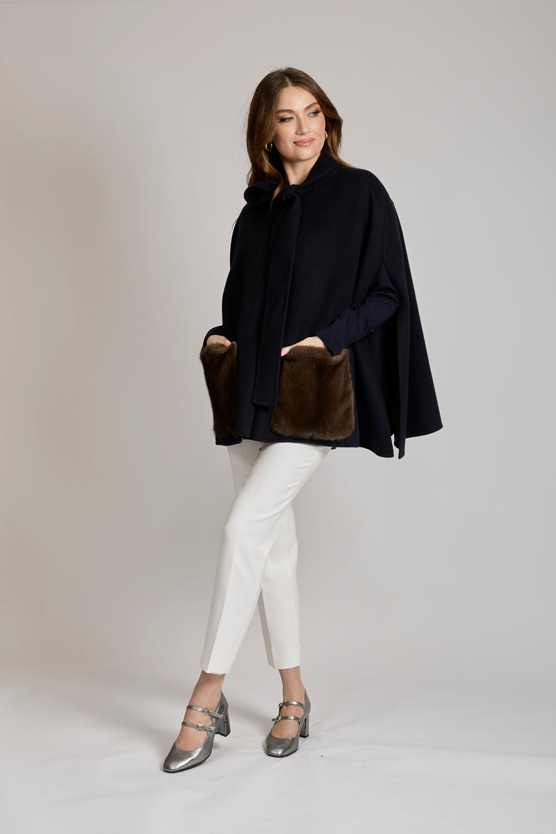 CAPE WITH MINK PACKET-NAVY