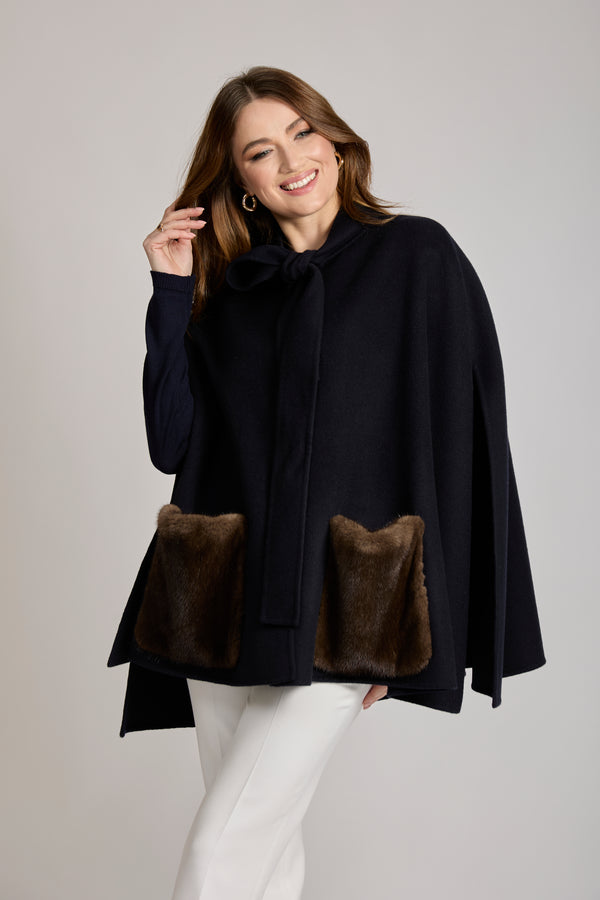 CAPE WITH MINK PACKET-NAVY