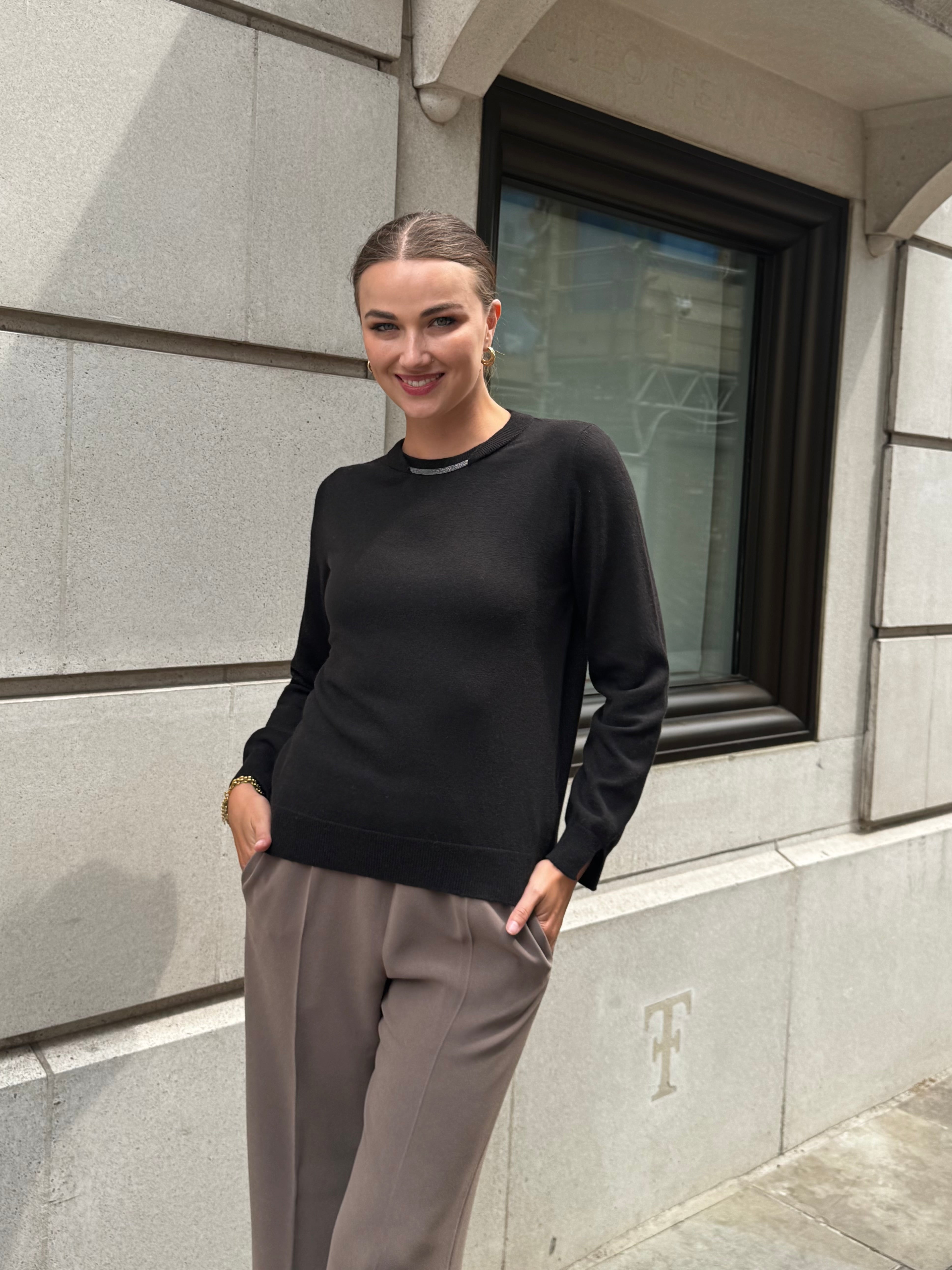 CASHMERE JUMPER WITH DETAILS-BROWN