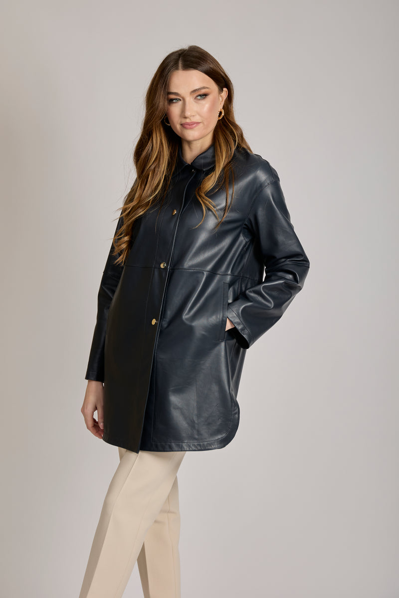 LEATHER COAT - BLUE