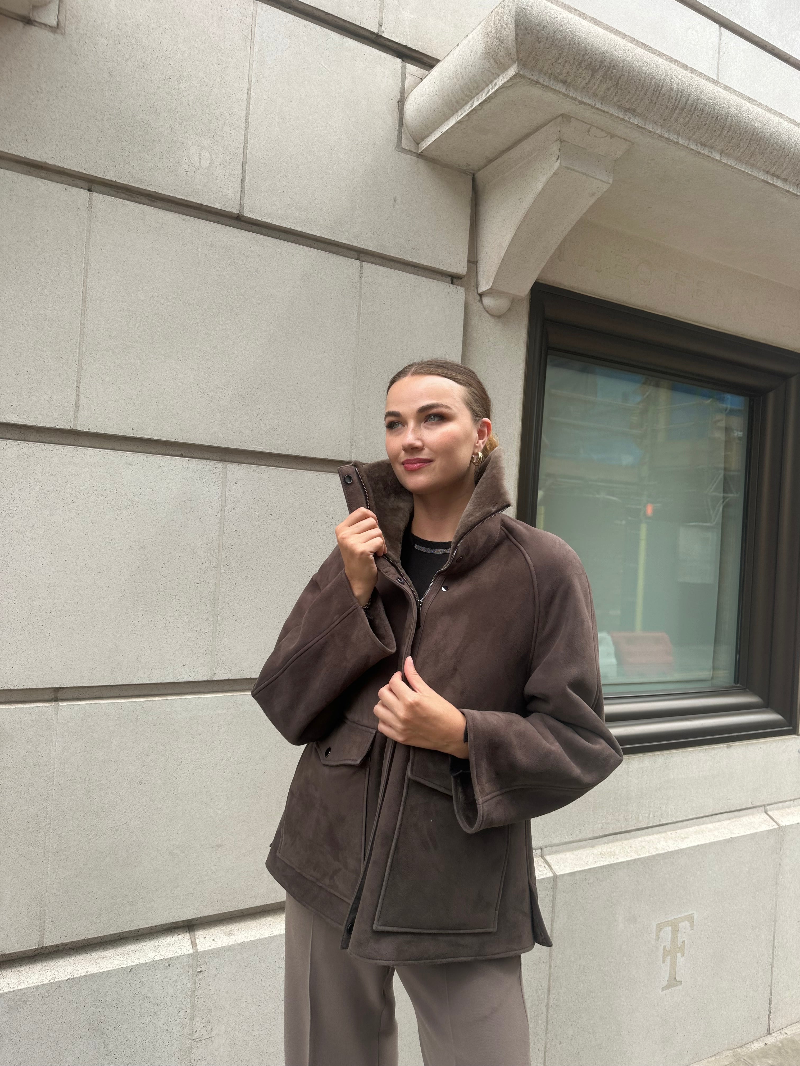 SUEDE SHEARLING JACKET-BROWN