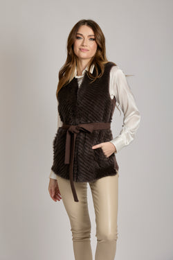 VEST WITH MINK - DARK BROWN