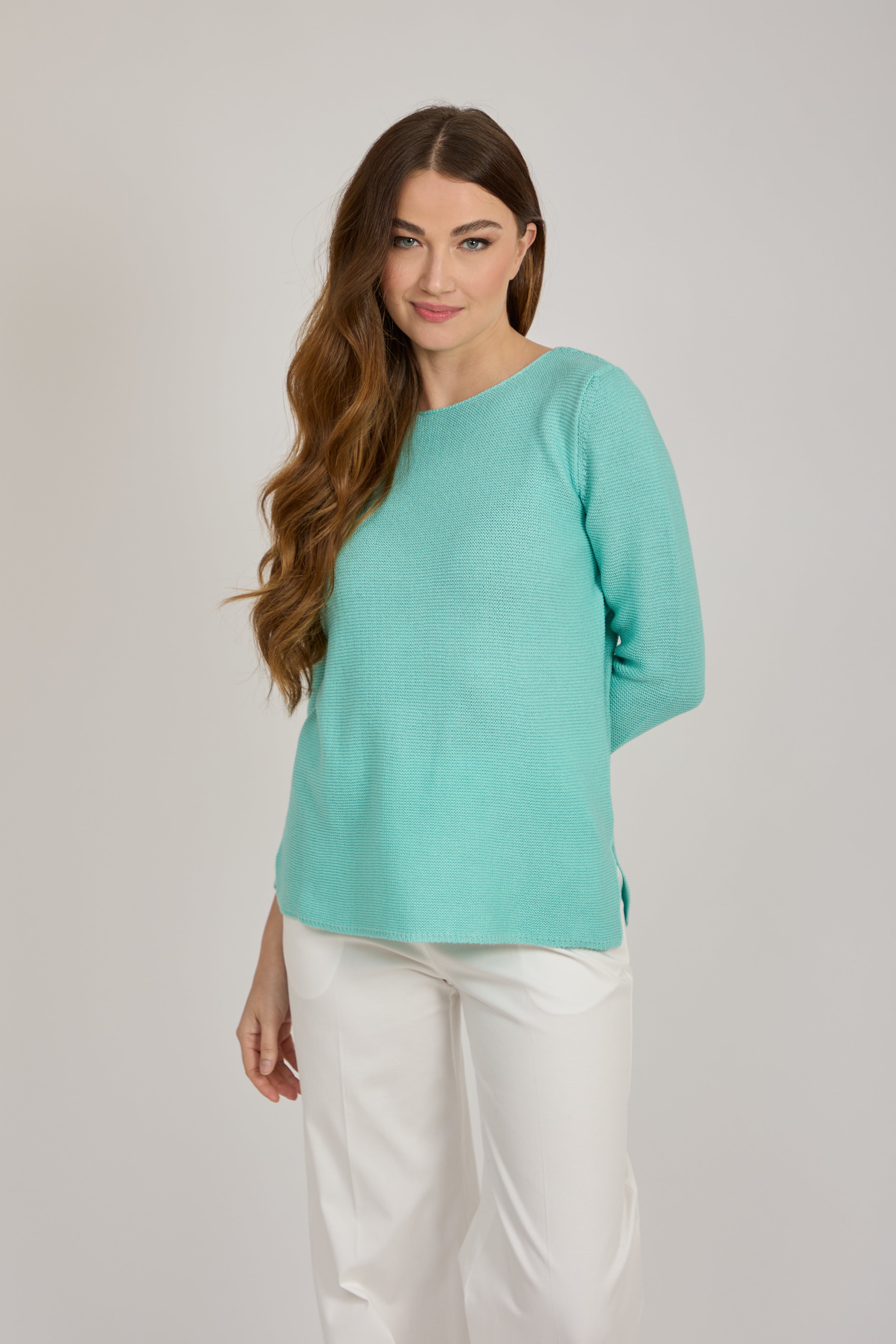 CREW NECK COTTON TOP-ACQUA